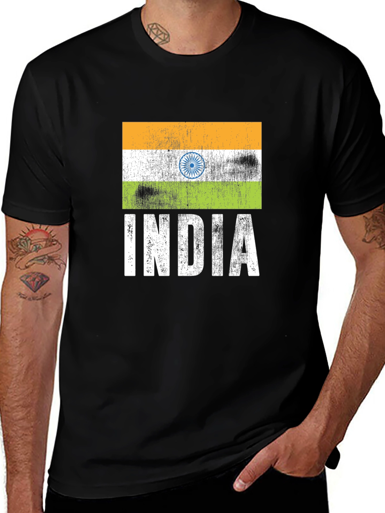India Flag Graphic Tee - Black Cotton T-Shirt