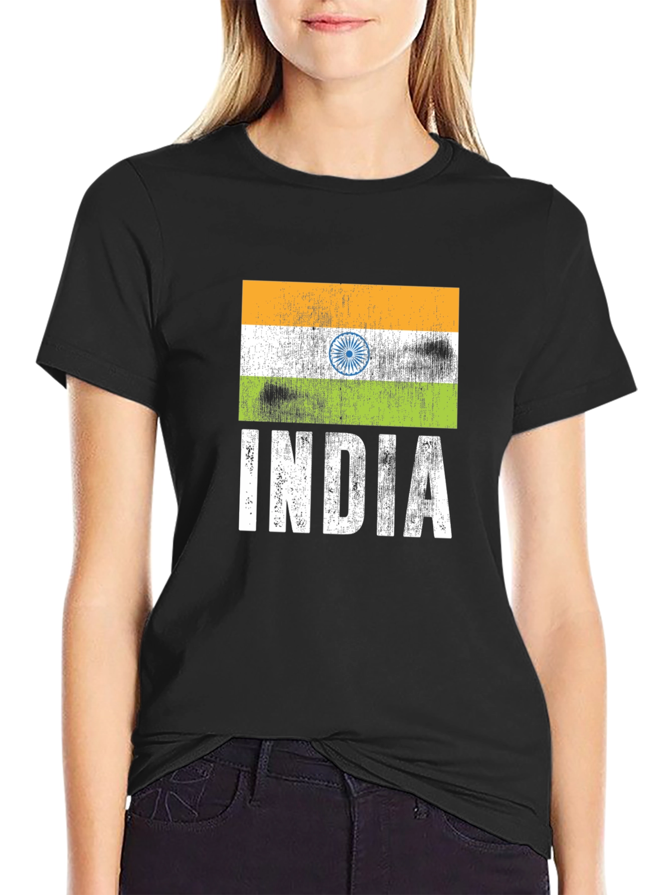 India Flag Graphic Tee - Black Cotton T-Shirt