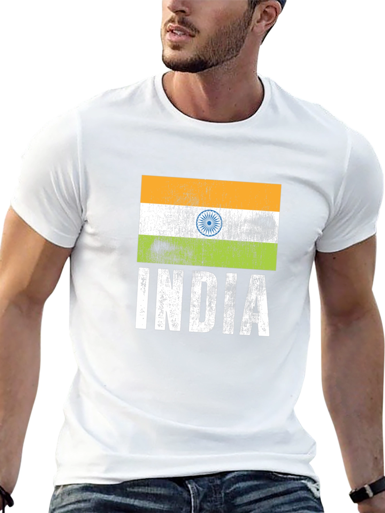 India Flag Graphic Tee - Black Cotton T-Shirt