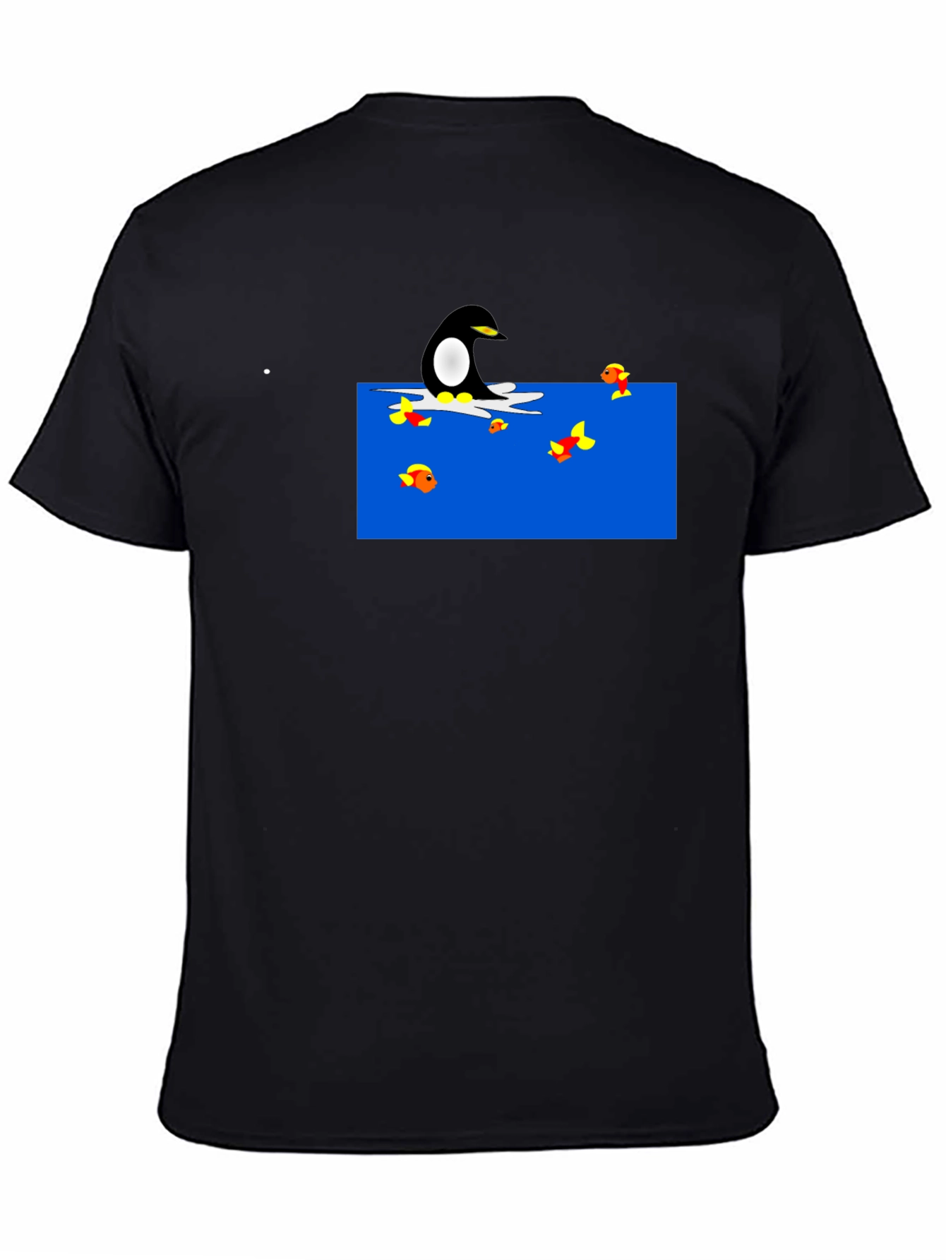 Penguin Fishing Cartoon Black T-Shirt