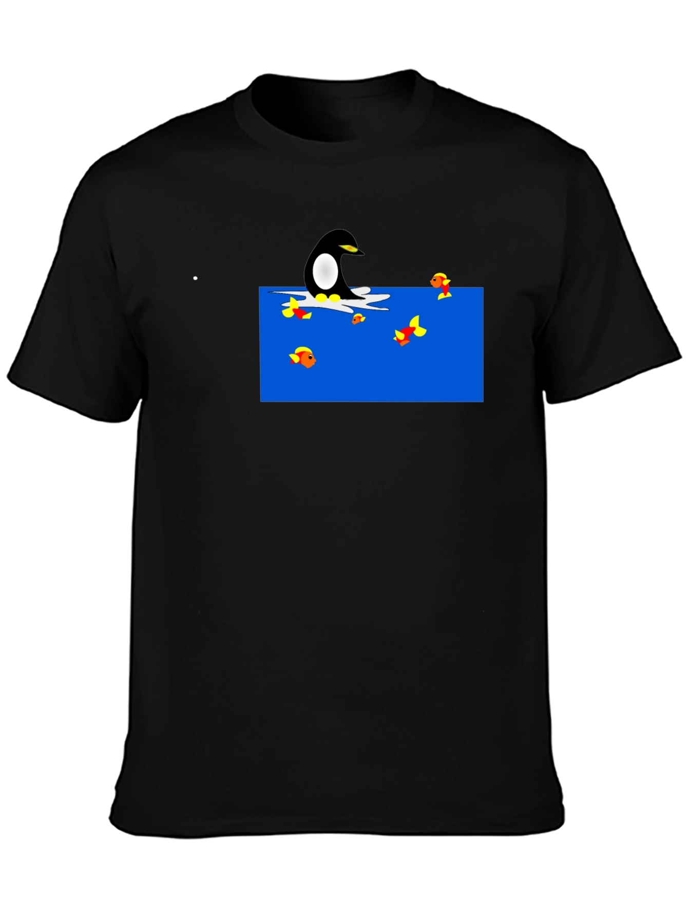 Penguin Fishing Cartoon Black T-Shirt