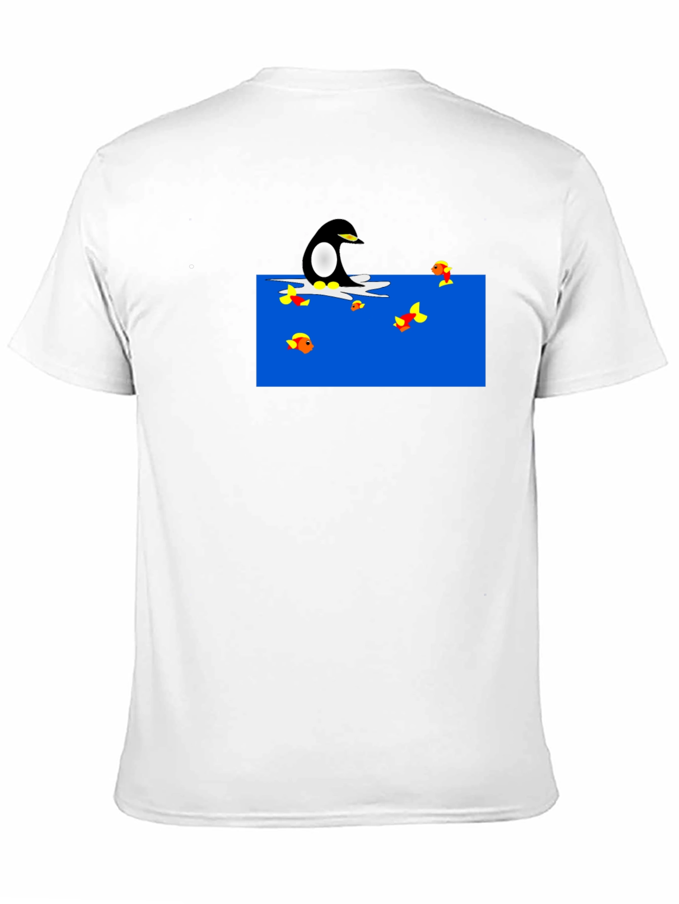 Penguin Fishing Cartoon Black T-Shirt