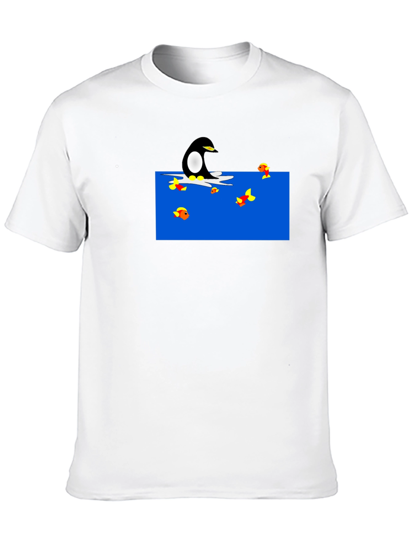 Penguin Fishing Cartoon Black T-Shirt