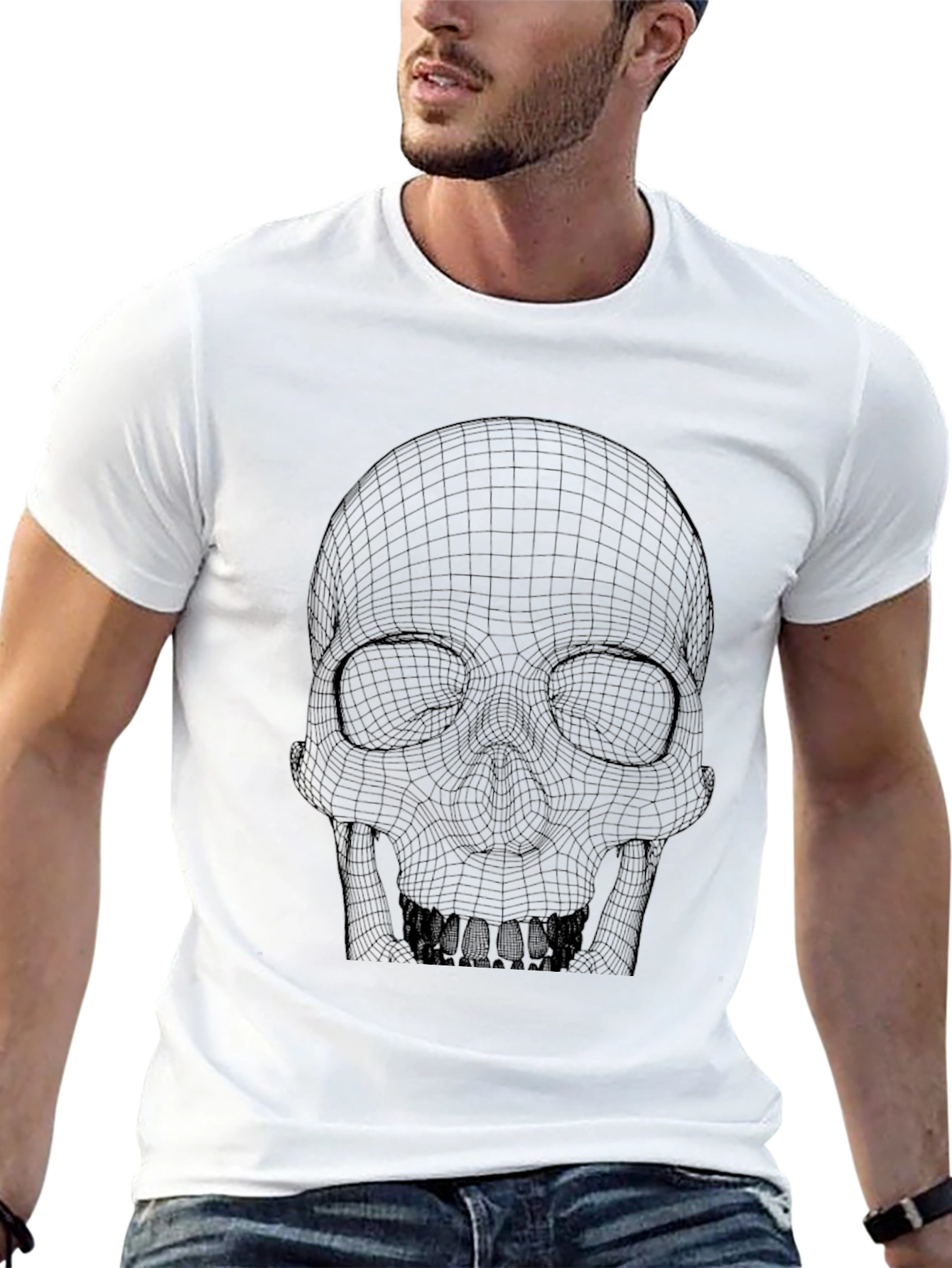 Mens Black Grid Skull Graphic T-Shirt