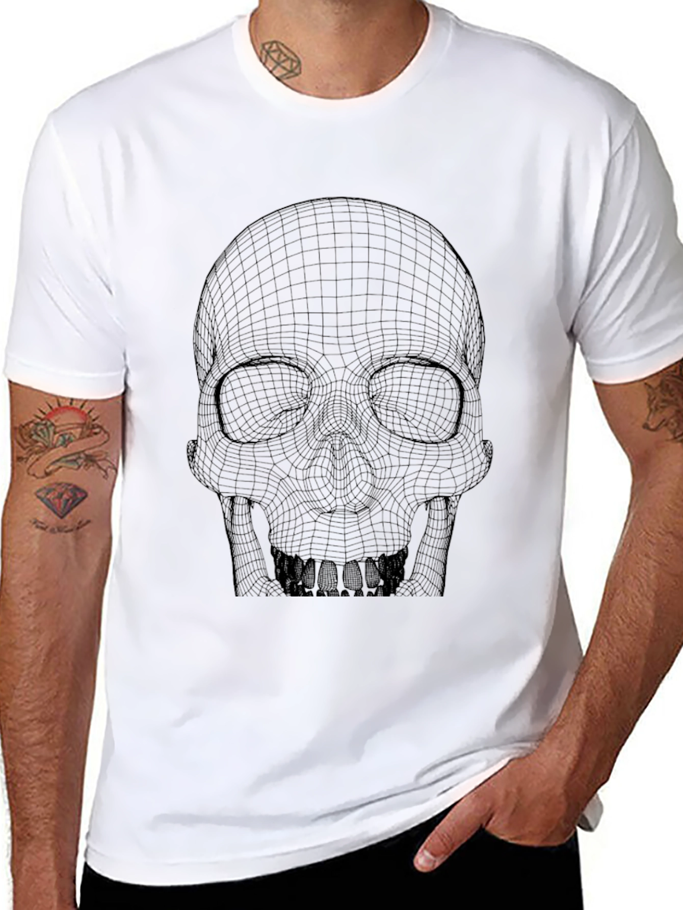 Mens Black Grid Skull Graphic T-Shirt