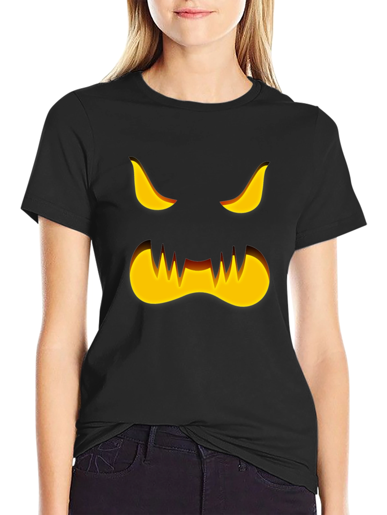 Spooky Halloween Pumpkin Face Graphic T-Shirt