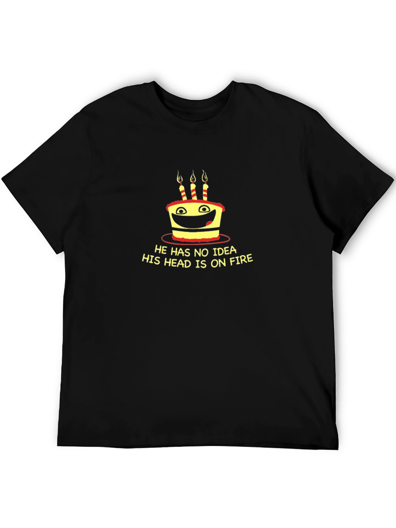 Funny Cake On Fire Graphic Tee - Black T-Shirt