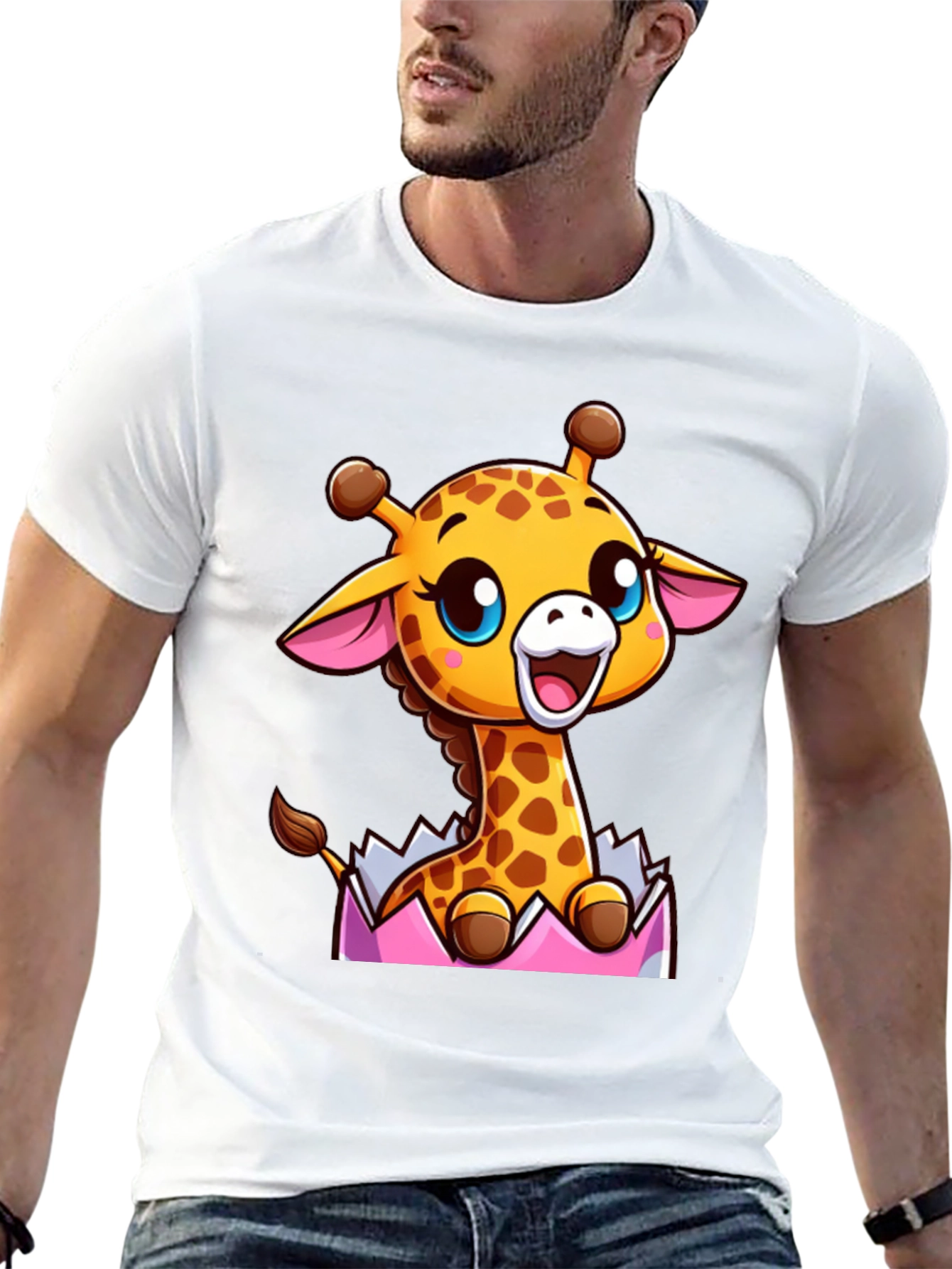 Cute Cartoon Giraffe Black T-Shirt