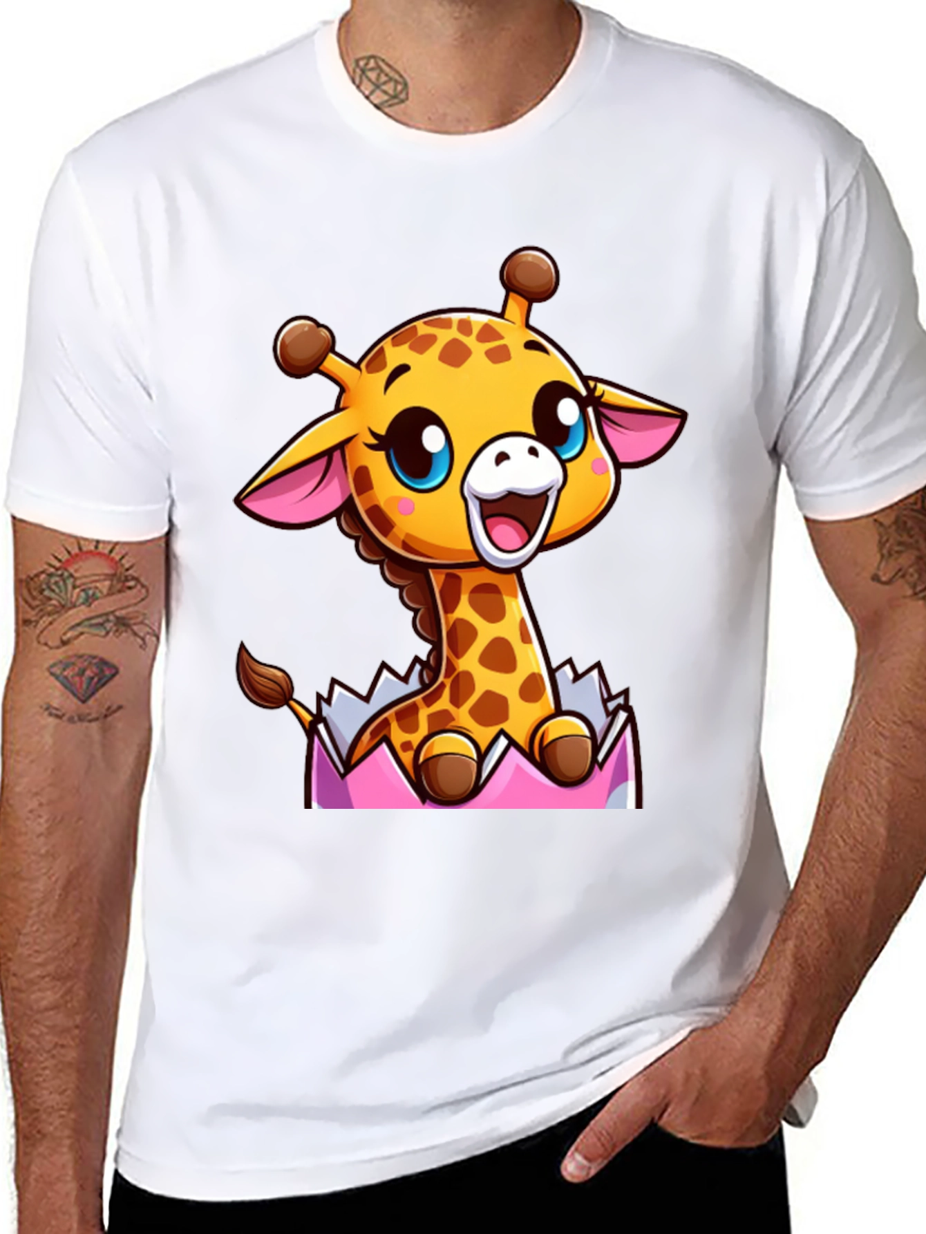 Cute Cartoon Giraffe Black T-Shirt