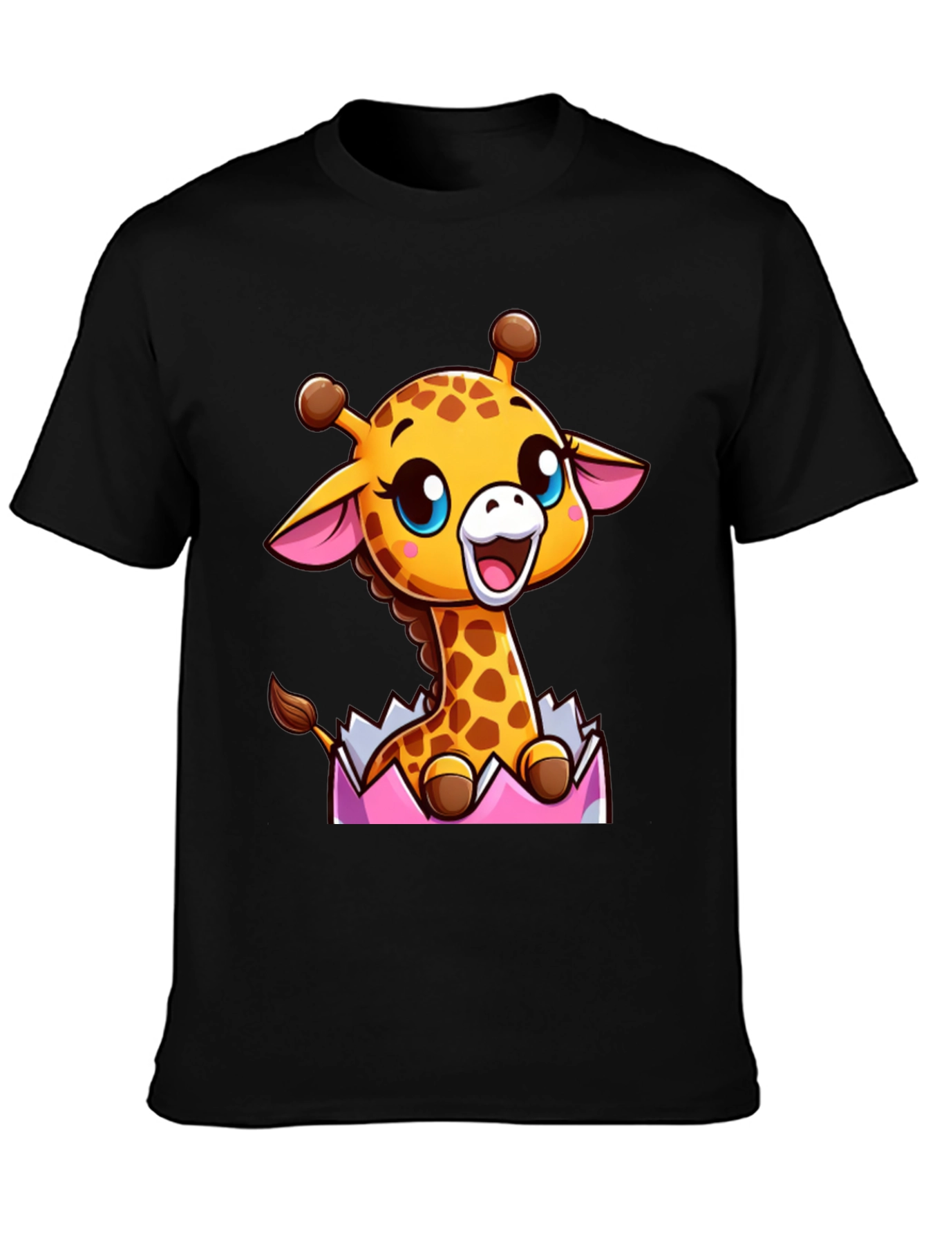 Cute Cartoon Giraffe Black T-Shirt