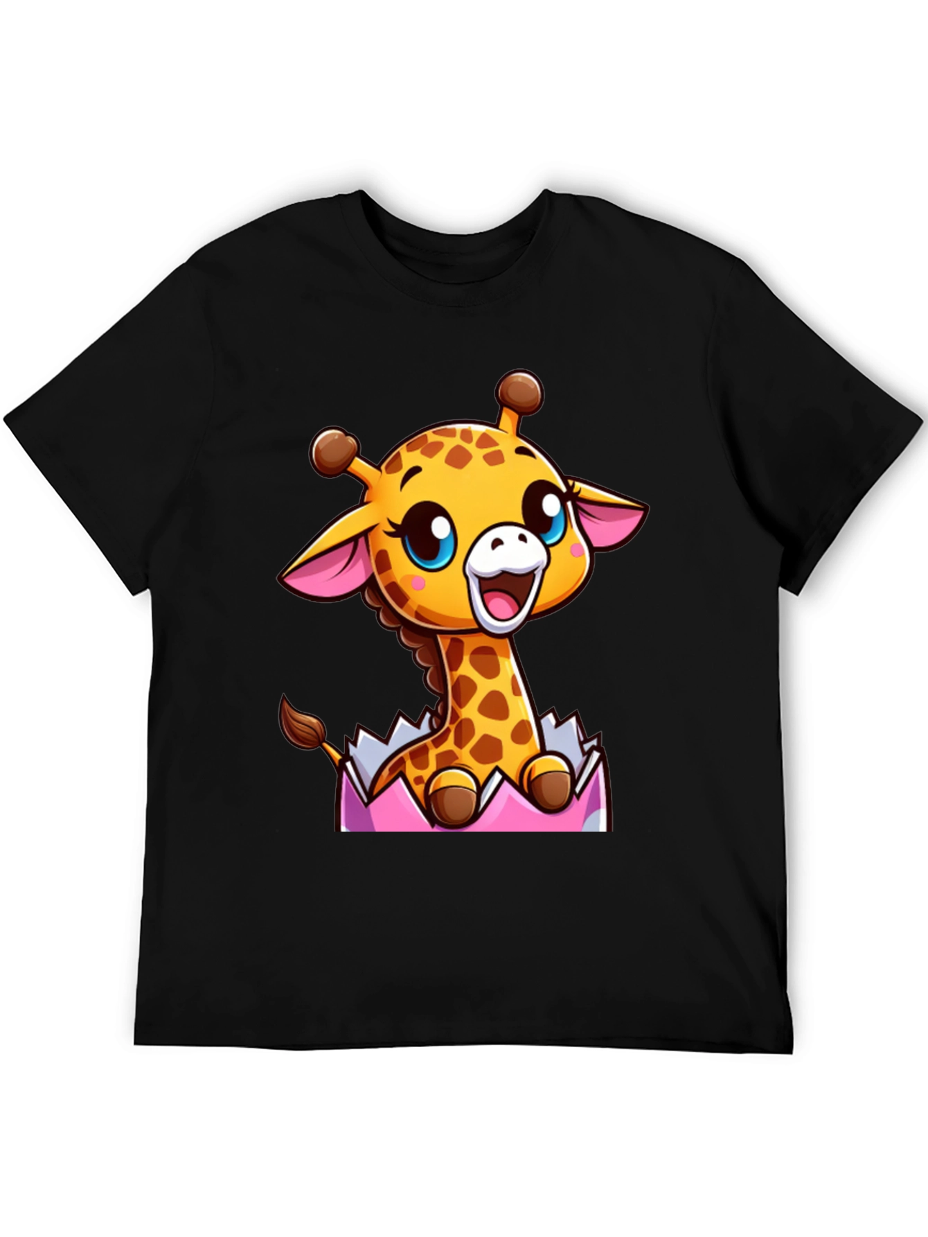 Cute Cartoon Giraffe Black T-Shirt