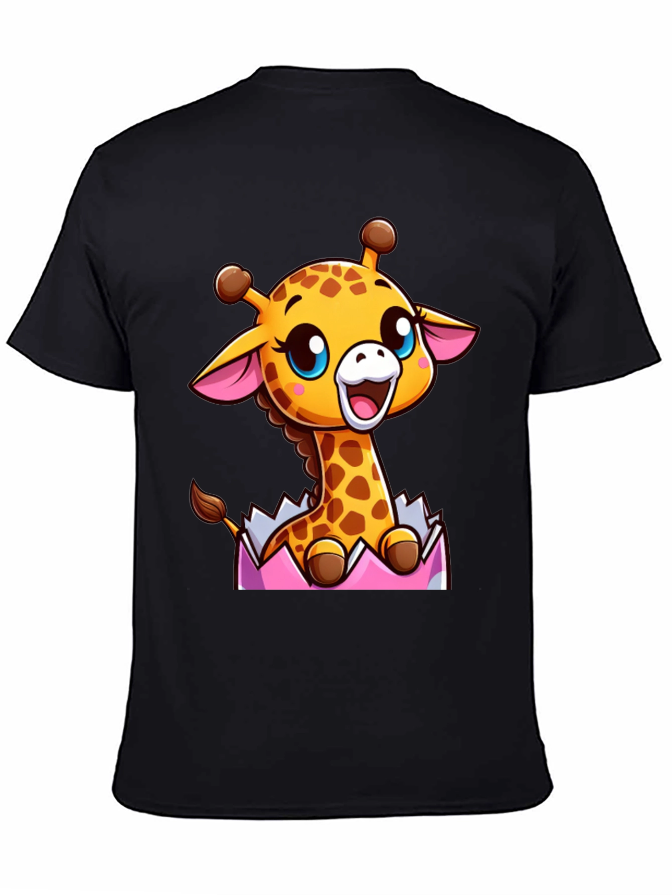 Cute Cartoon Giraffe Black T-Shirt