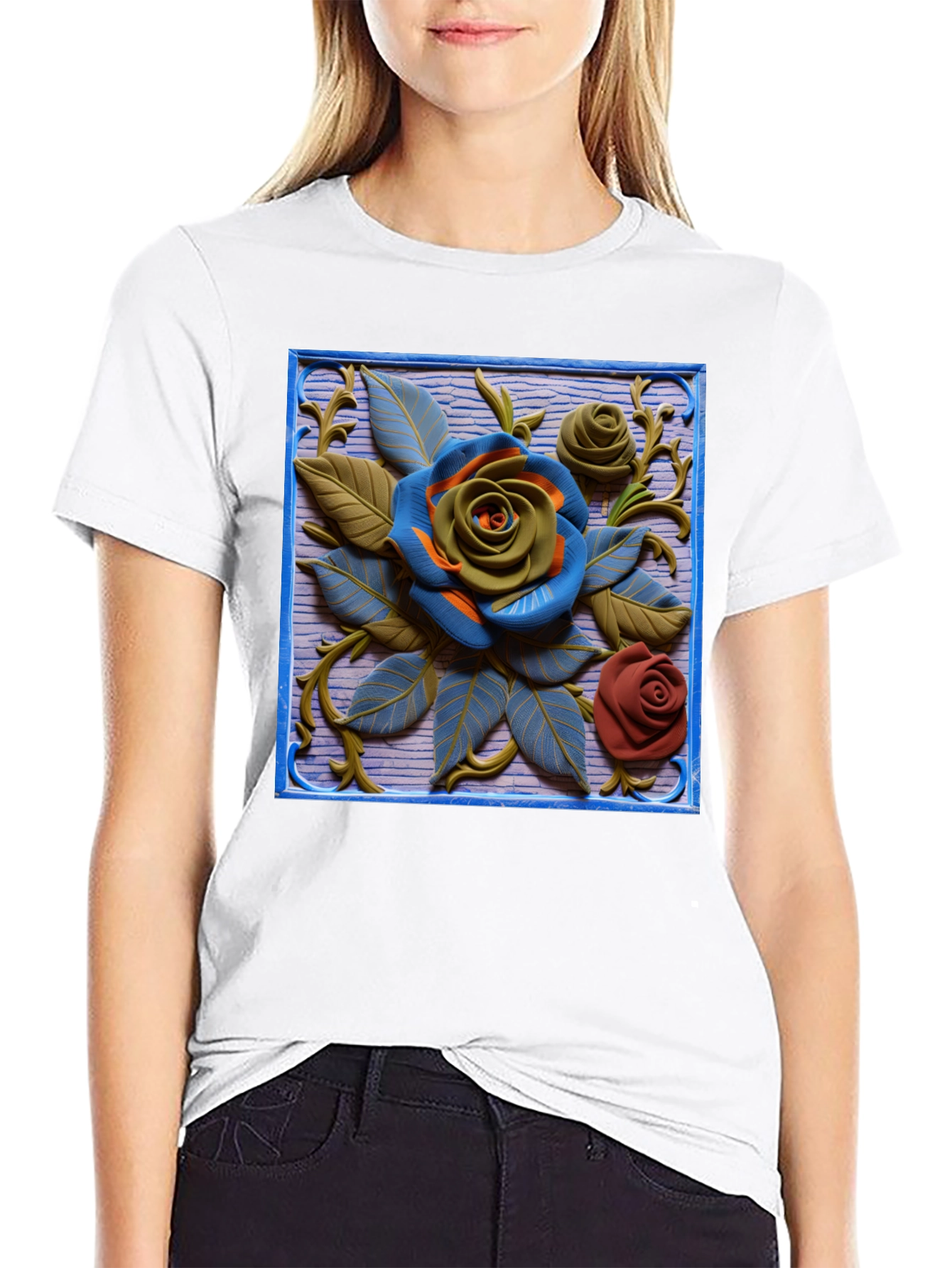 Embossed Rose T-Shirt - Unique Floral Design