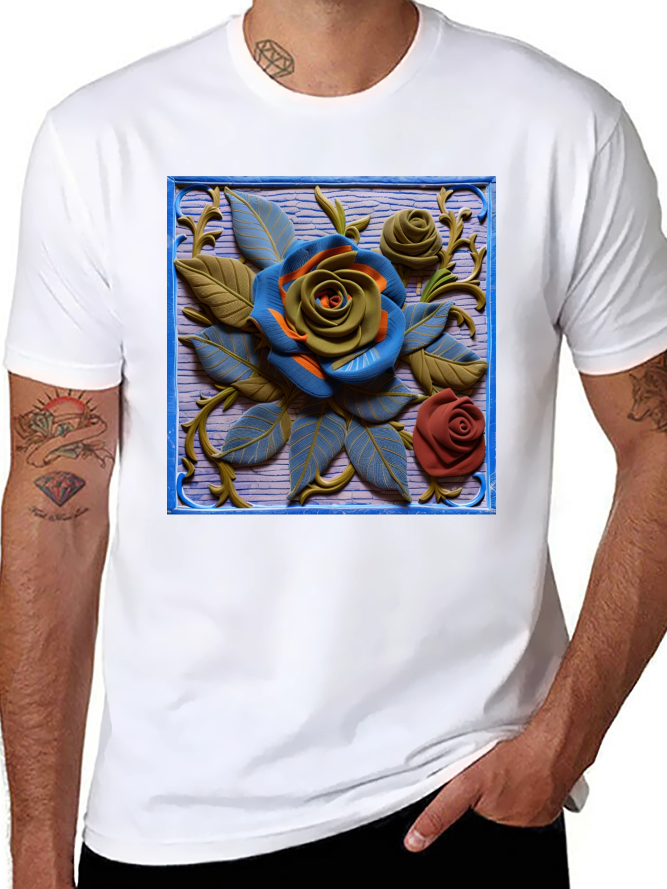 Embossed Rose T-Shirt - Unique Floral Design