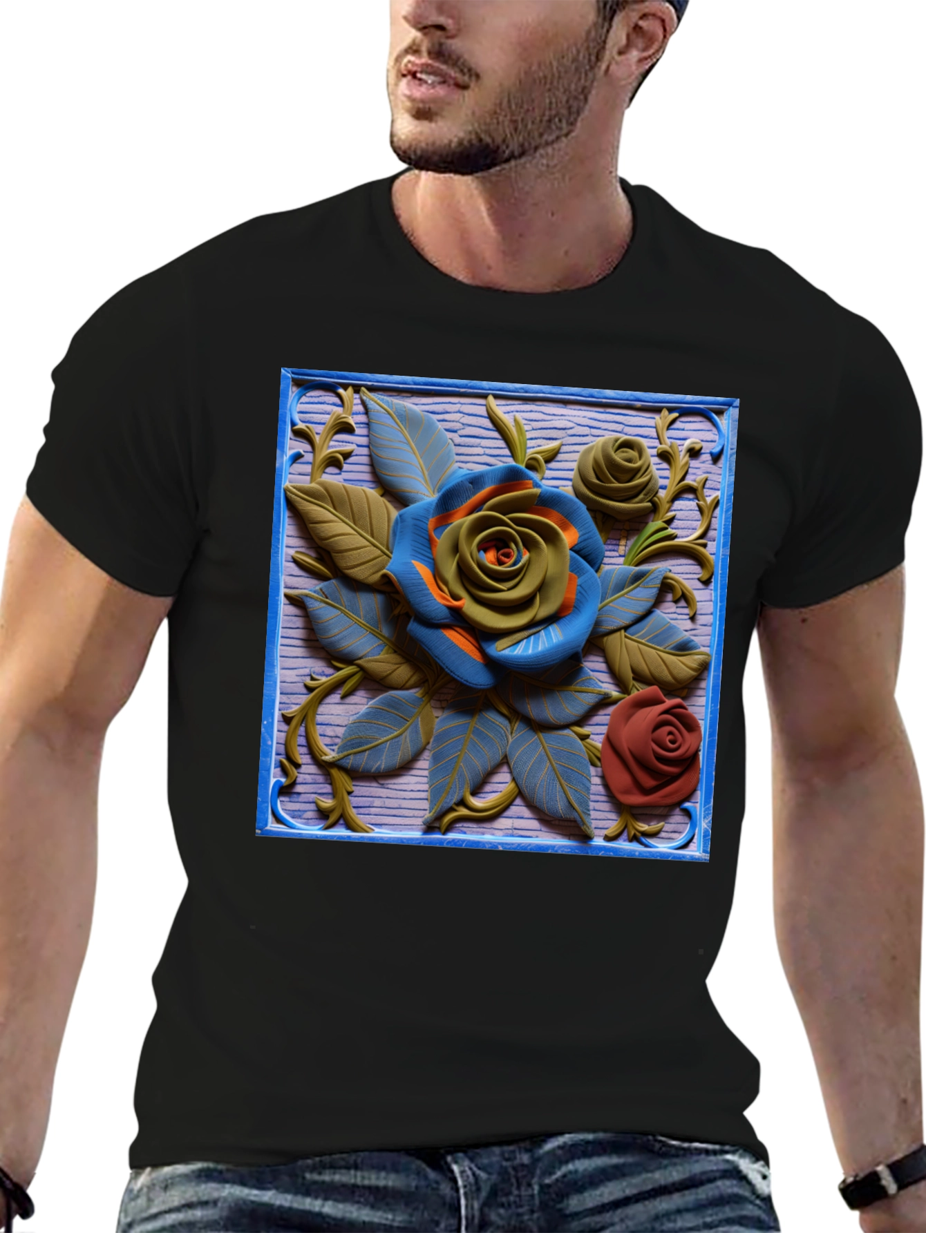 Embossed Rose T-Shirt - Unique Floral Design