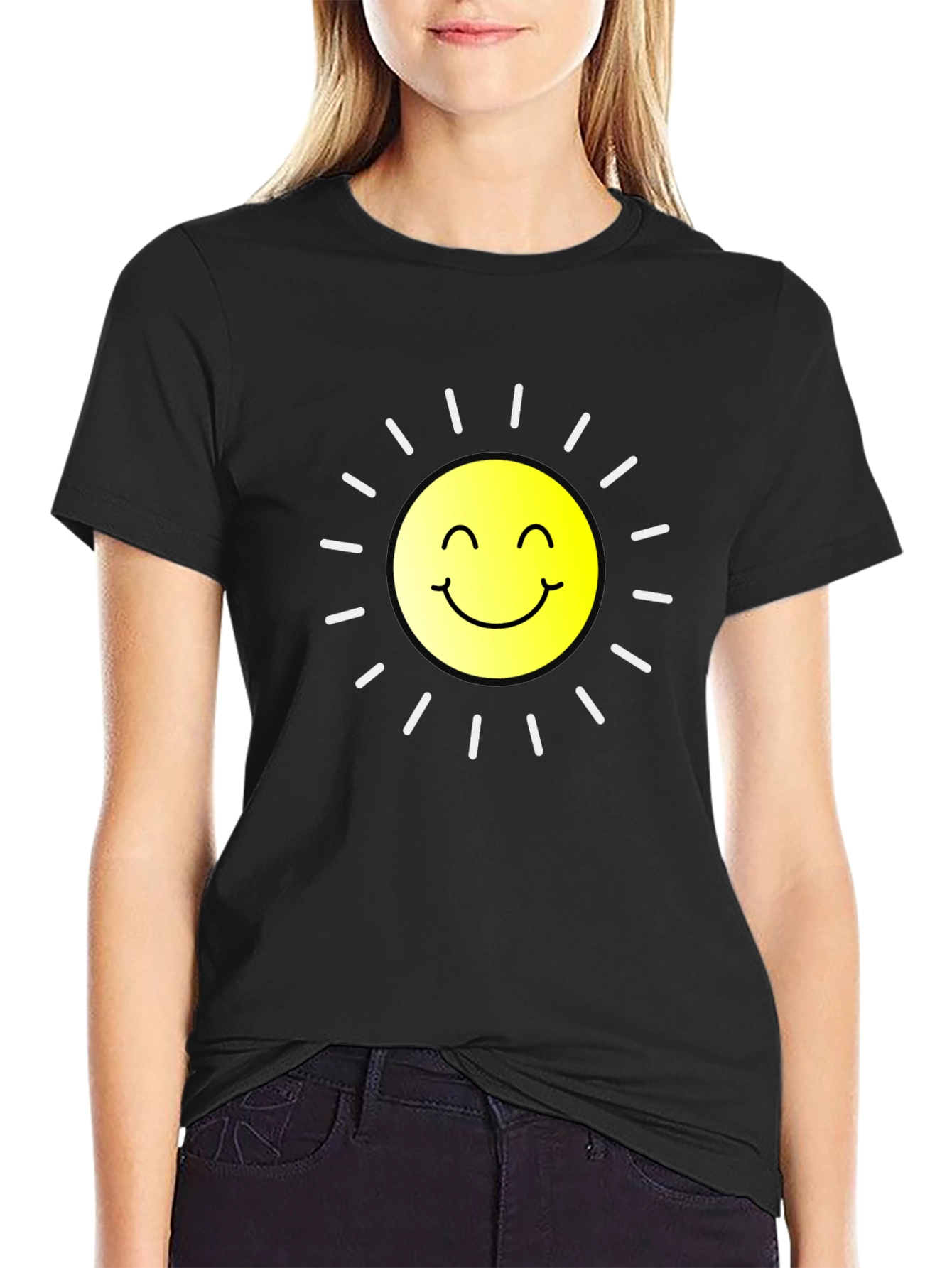 Smiling Sun Graphic Black T-Shirt
