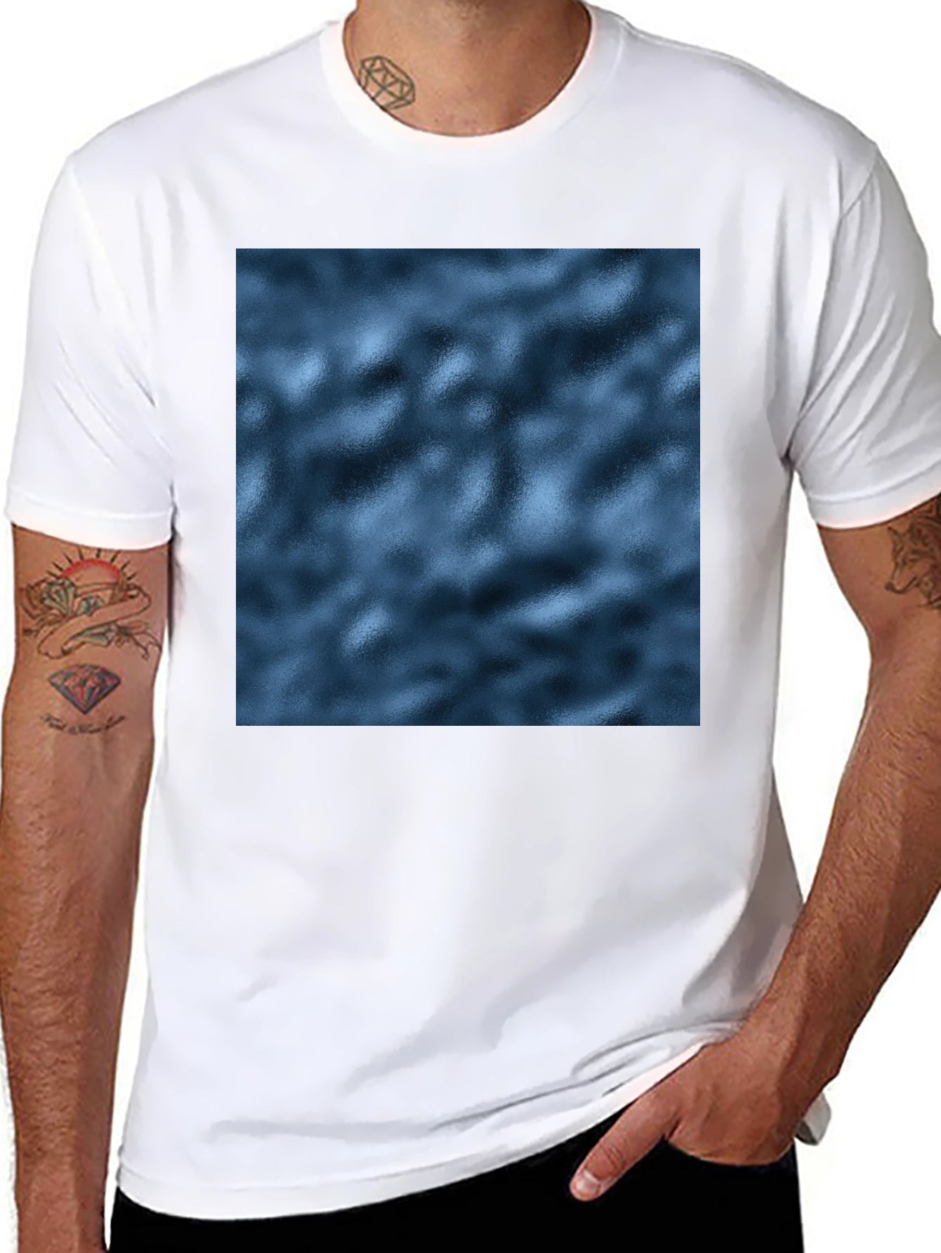 Mens Black T-Shirt with Abstract Blue Pattern
