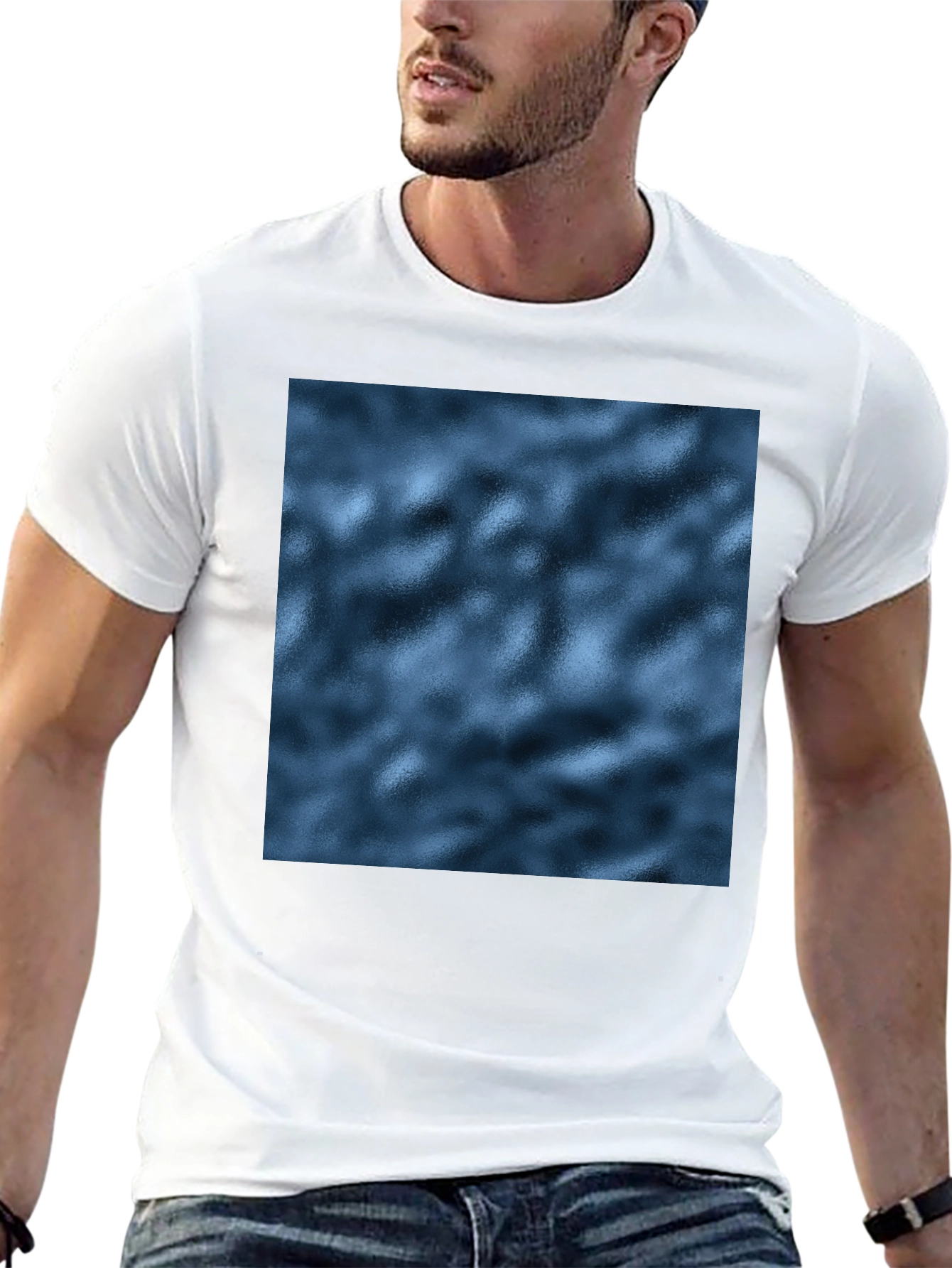 Mens Black T-Shirt with Abstract Blue Pattern