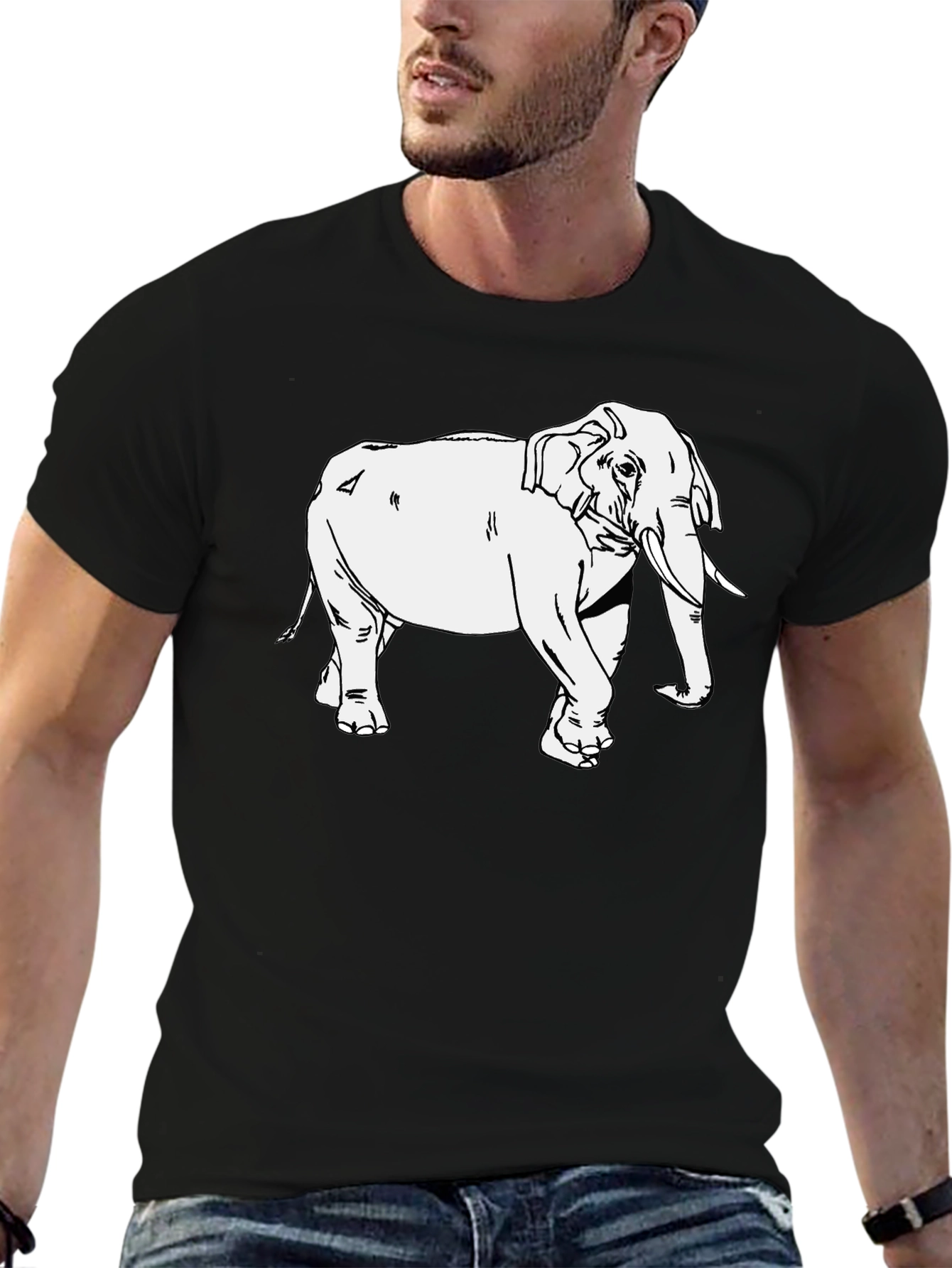 Elephant Graphic Print T-Shirt - Casual Black Tee