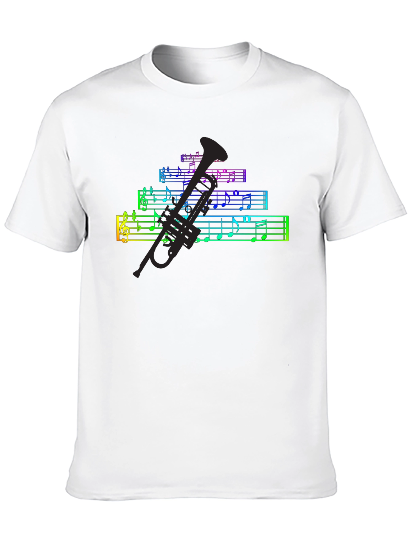 Rainbow Music Notes & Trumpet Black T-Shirt