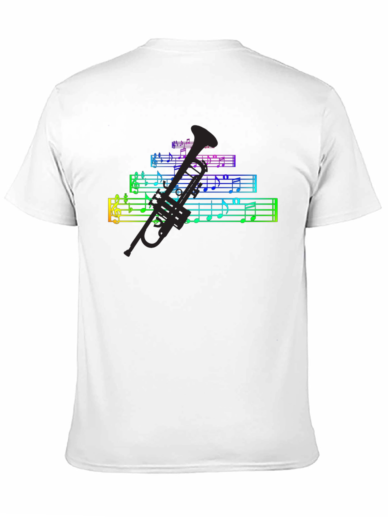 Rainbow Music Notes & Trumpet Black T-Shirt
