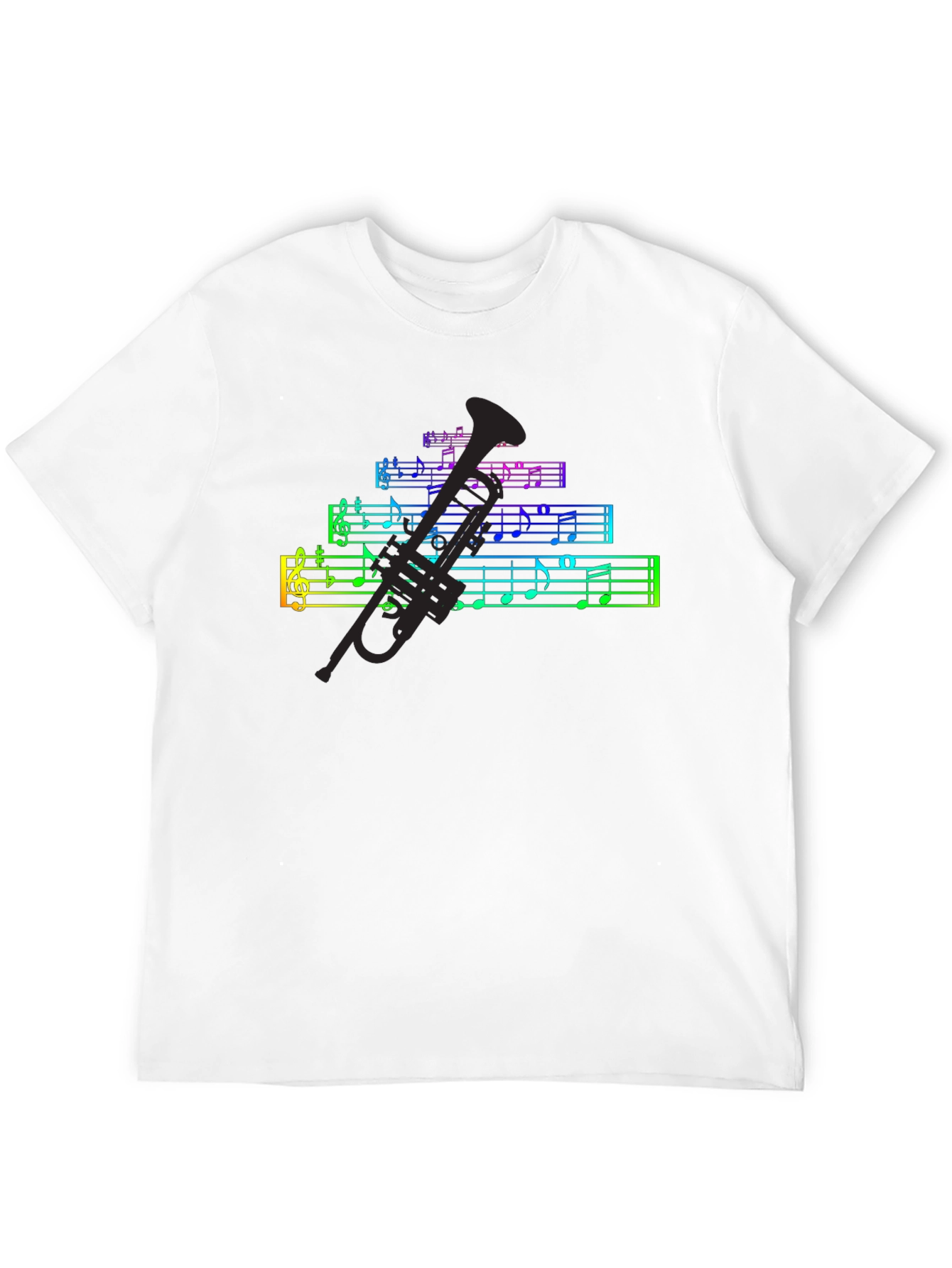 Rainbow Music Notes & Trumpet Black T-Shirt