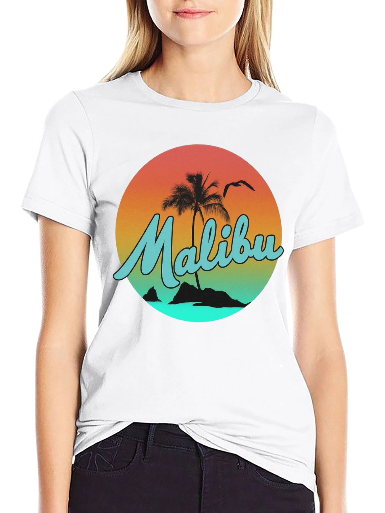 Malibu Sunset Graphic Tee - Relaxed Fit Black T-Shirt