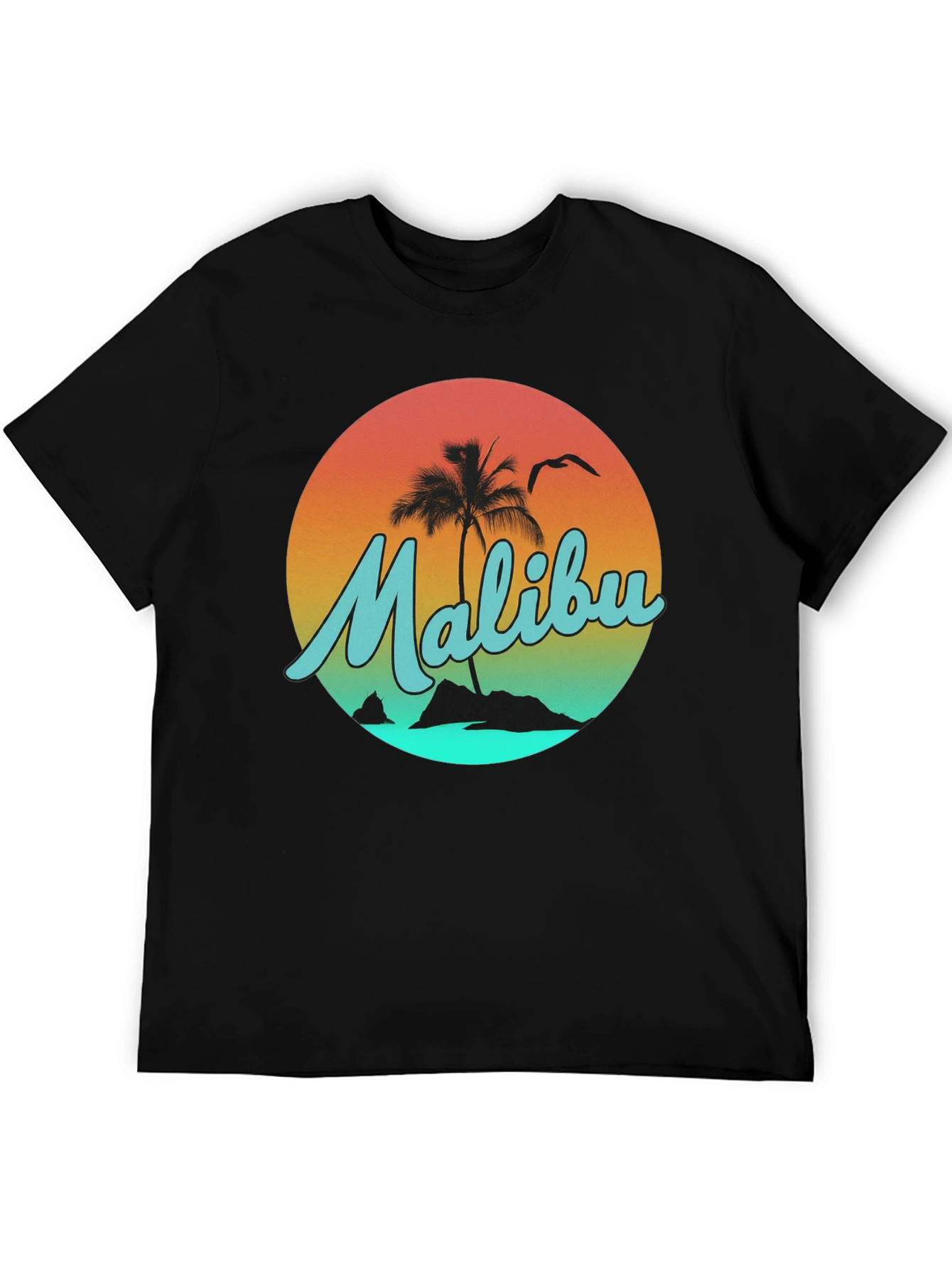 Malibu Sunset Graphic Tee - Relaxed Fit Black T-Shirt