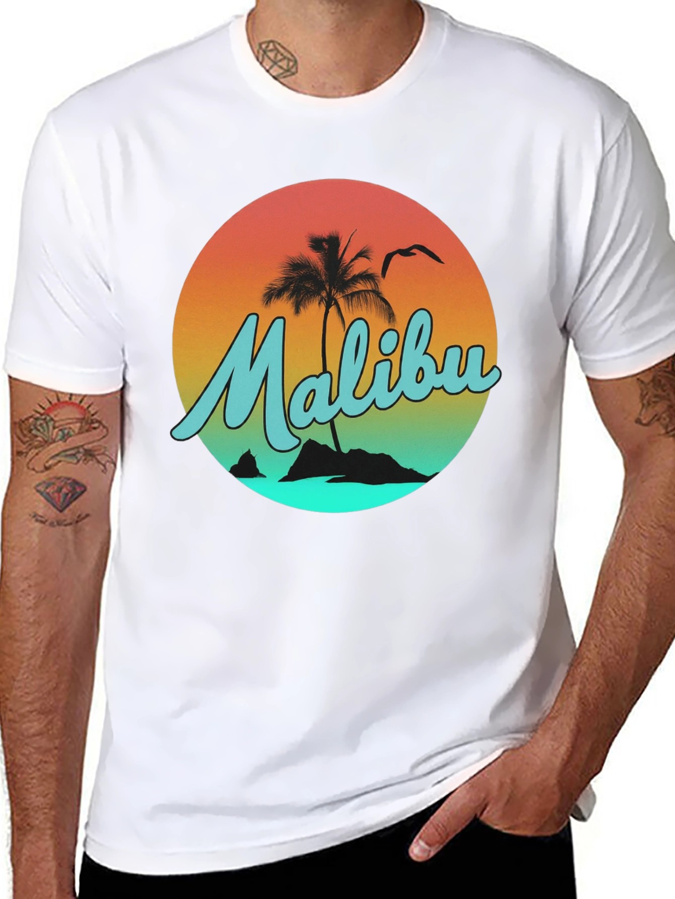 Malibu Sunset Graphic Tee - Relaxed Fit Black T-Shirt
