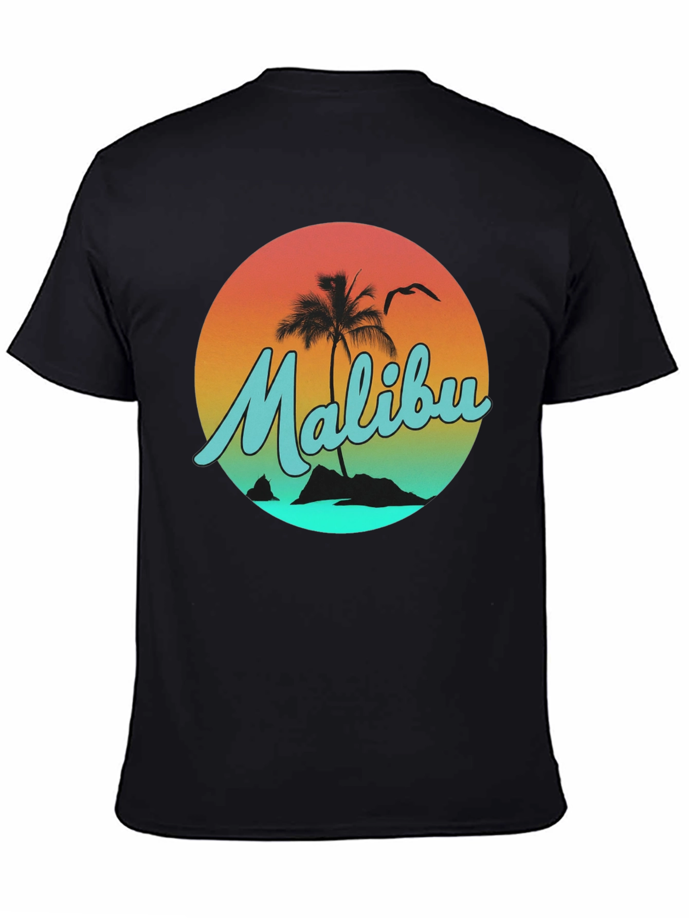 Malibu Sunset Graphic Tee - Relaxed Fit Black T-Shirt