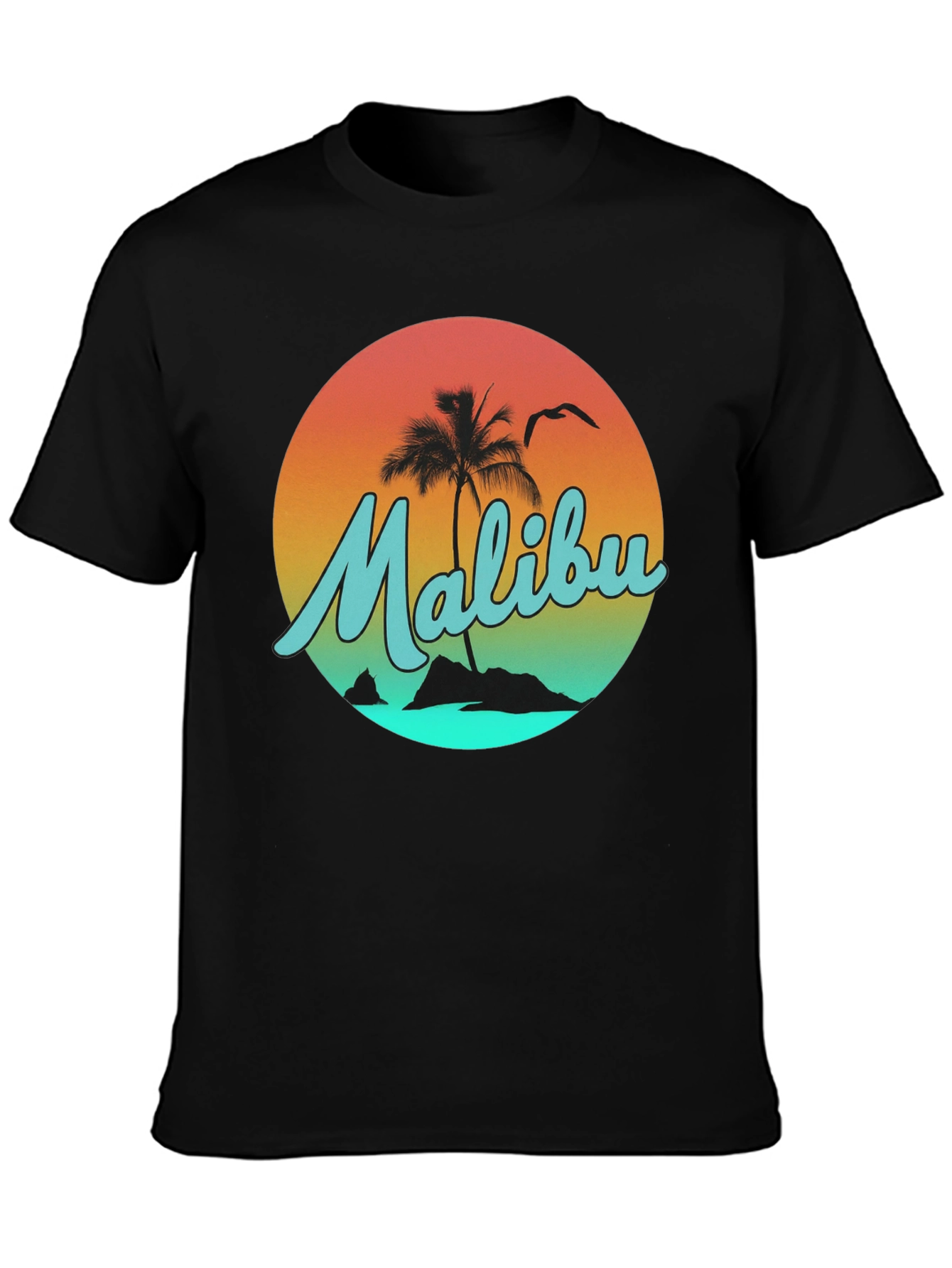 Malibu Sunset Graphic Tee - Relaxed Fit Black T-Shirt