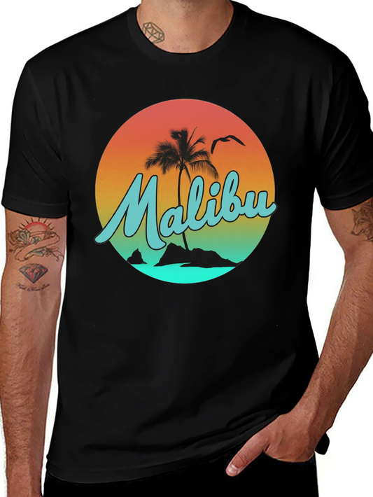 Malibu Sunset Graphic Tee - Relaxed Fit Black T-Shirt