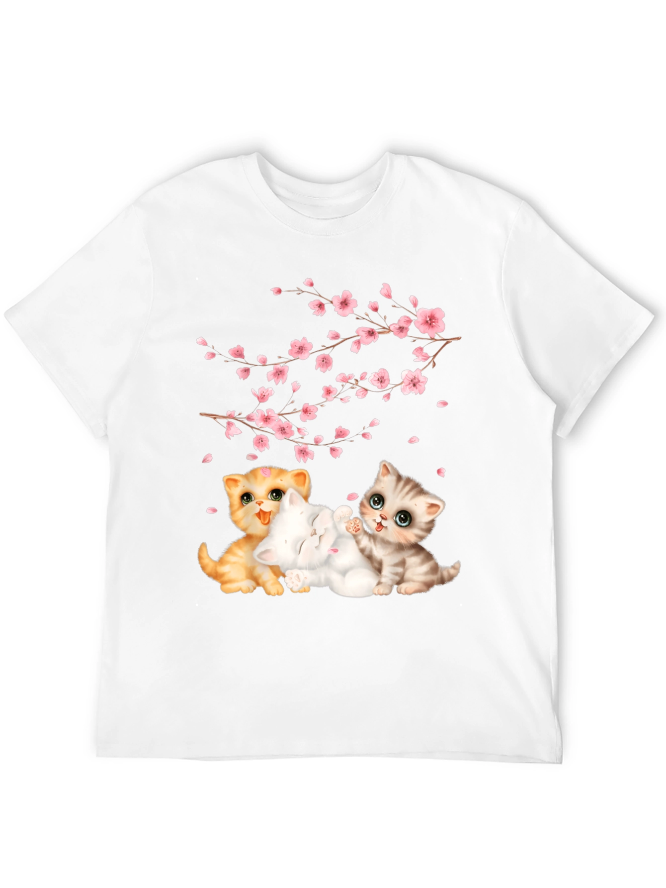 Cute Kittens & Cherry Blossoms Black T-Shirt