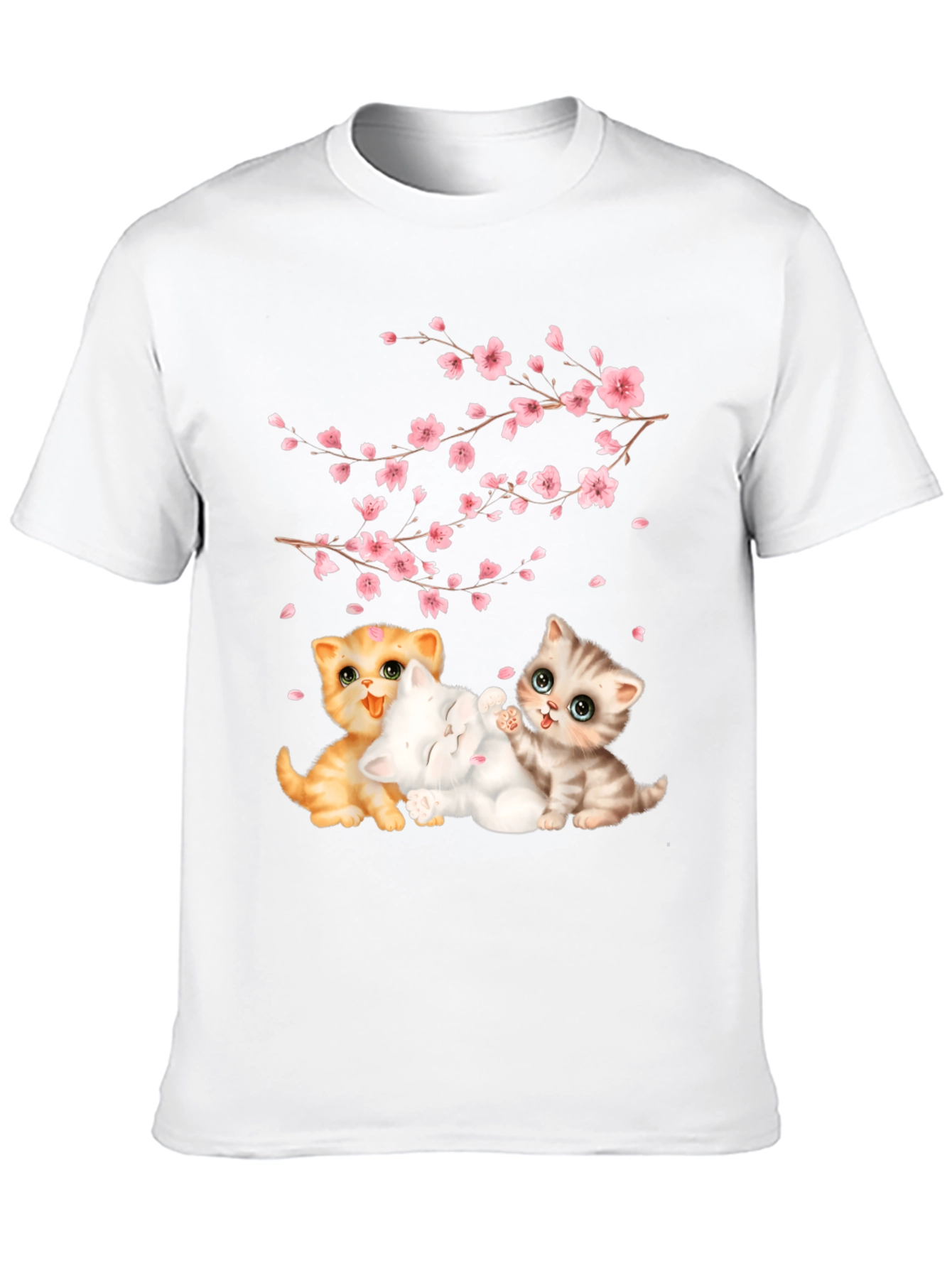 Cute Kittens & Cherry Blossoms Black T-Shirt
