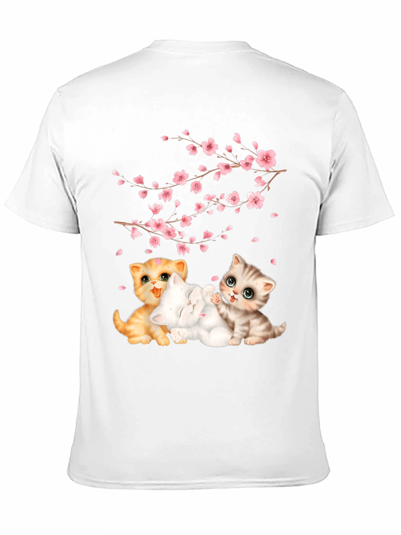 Cute Kittens & Cherry Blossoms Black T-Shirt
