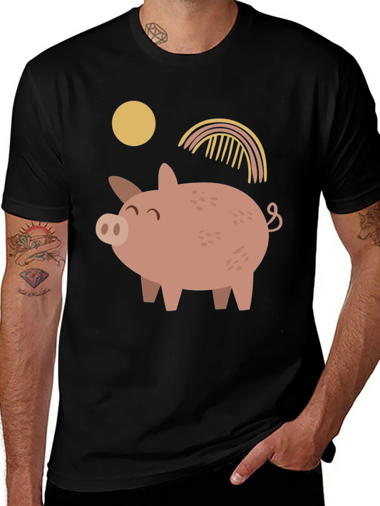 Cute Pig Graphic Print Black T-Shirt