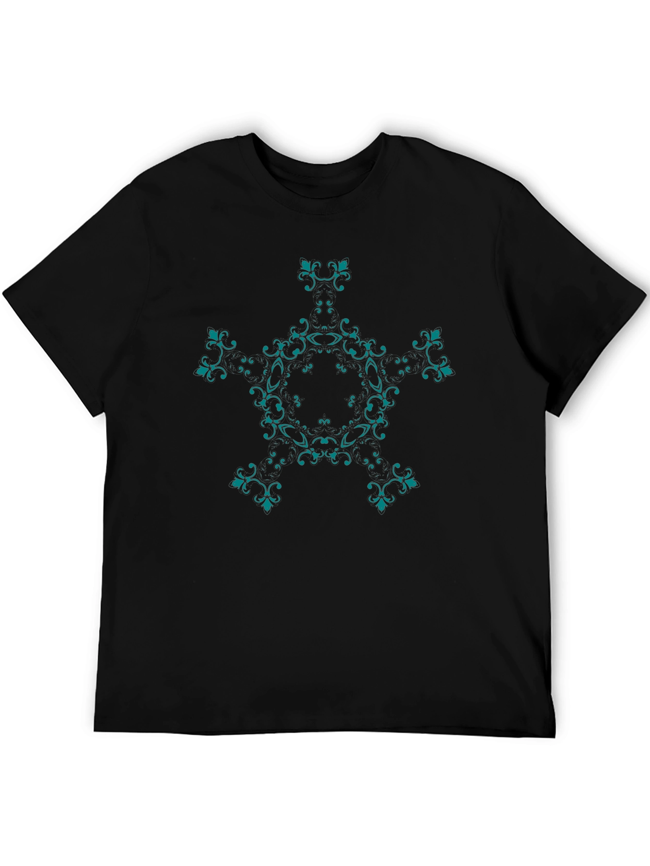 Elegant Black T-Shirt with Teal Floral Design