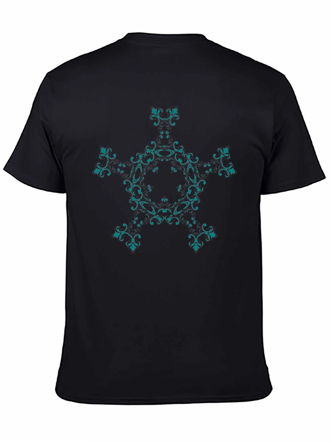 Elegant Black T-Shirt with Teal Floral Design