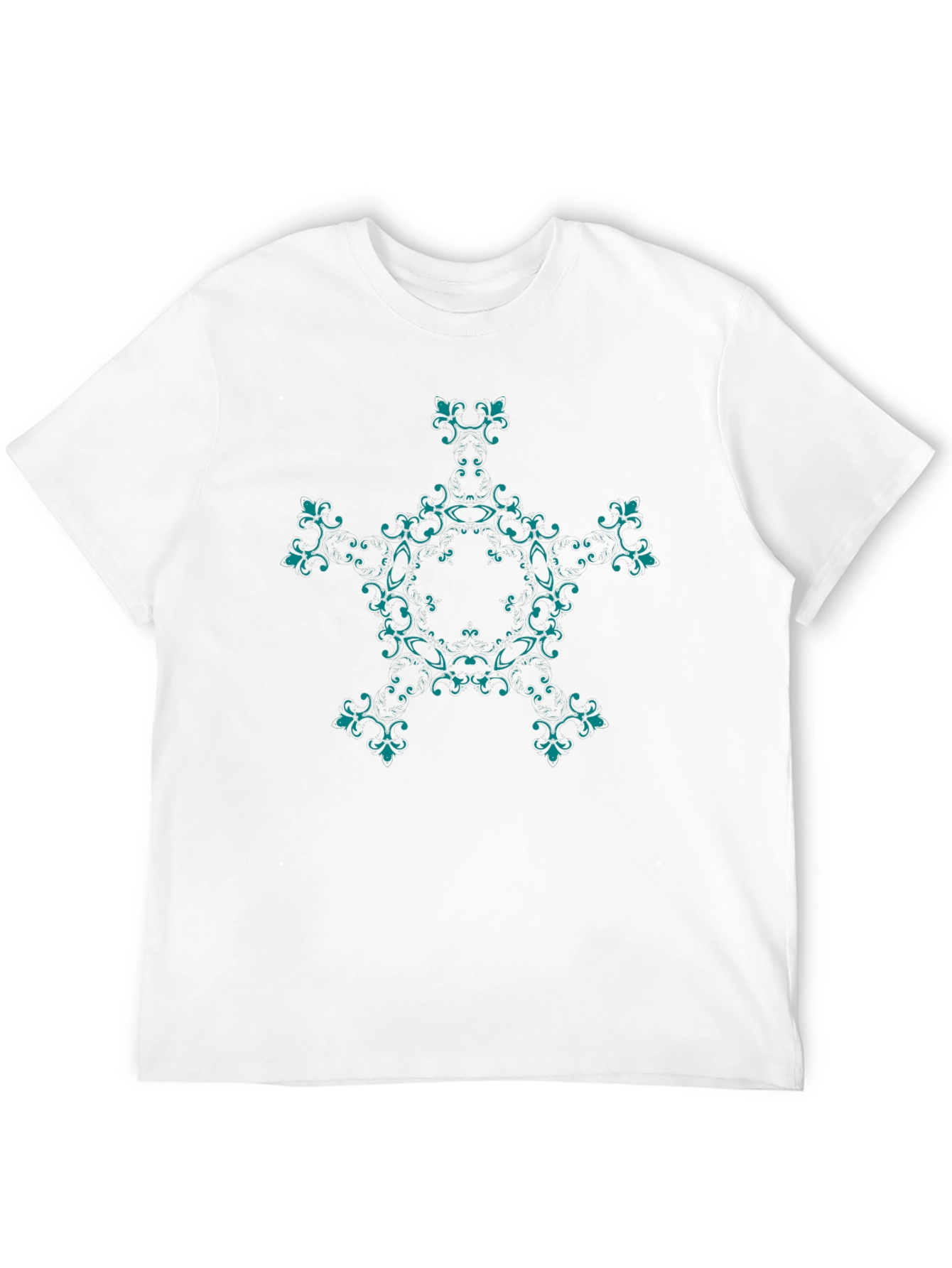 Elegant Black T-Shirt with Teal Floral Design