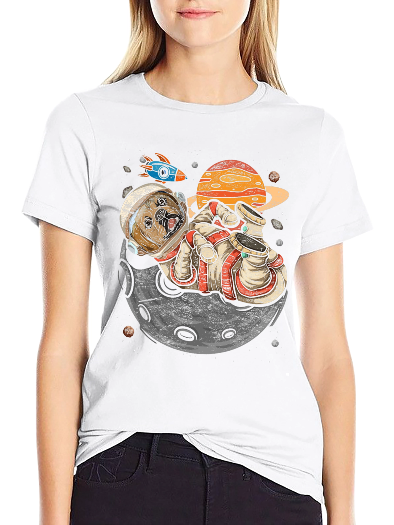 Astronaut Dog on the Moon Graphic Tee