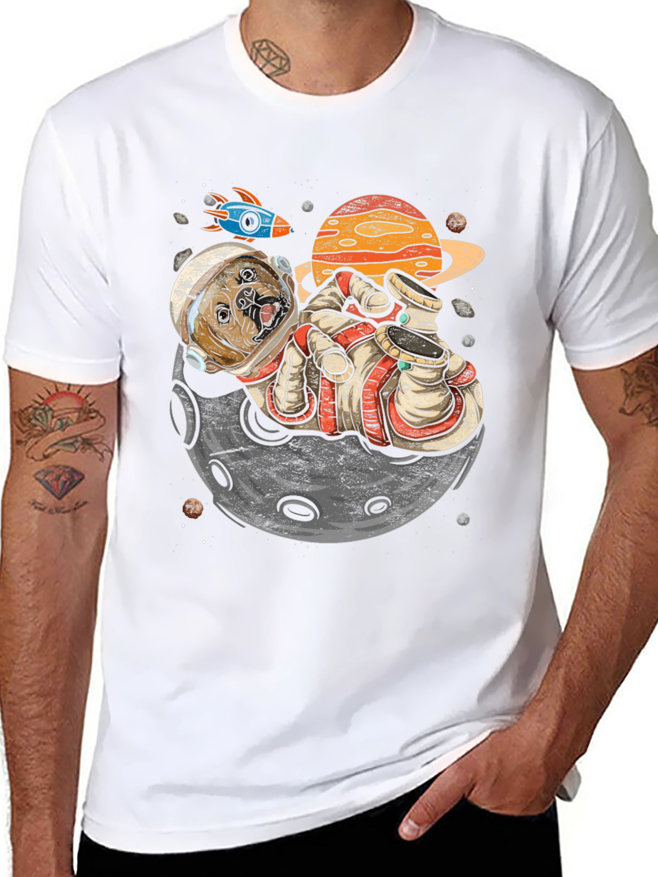 Astronaut Dog on the Moon Graphic Tee