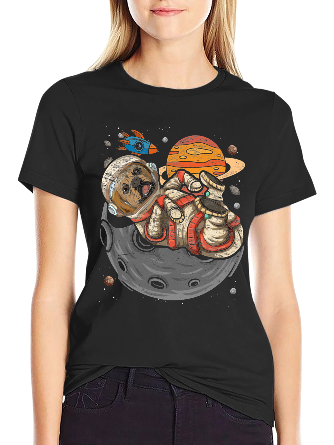 Astronaut Dog on the Moon Graphic Tee