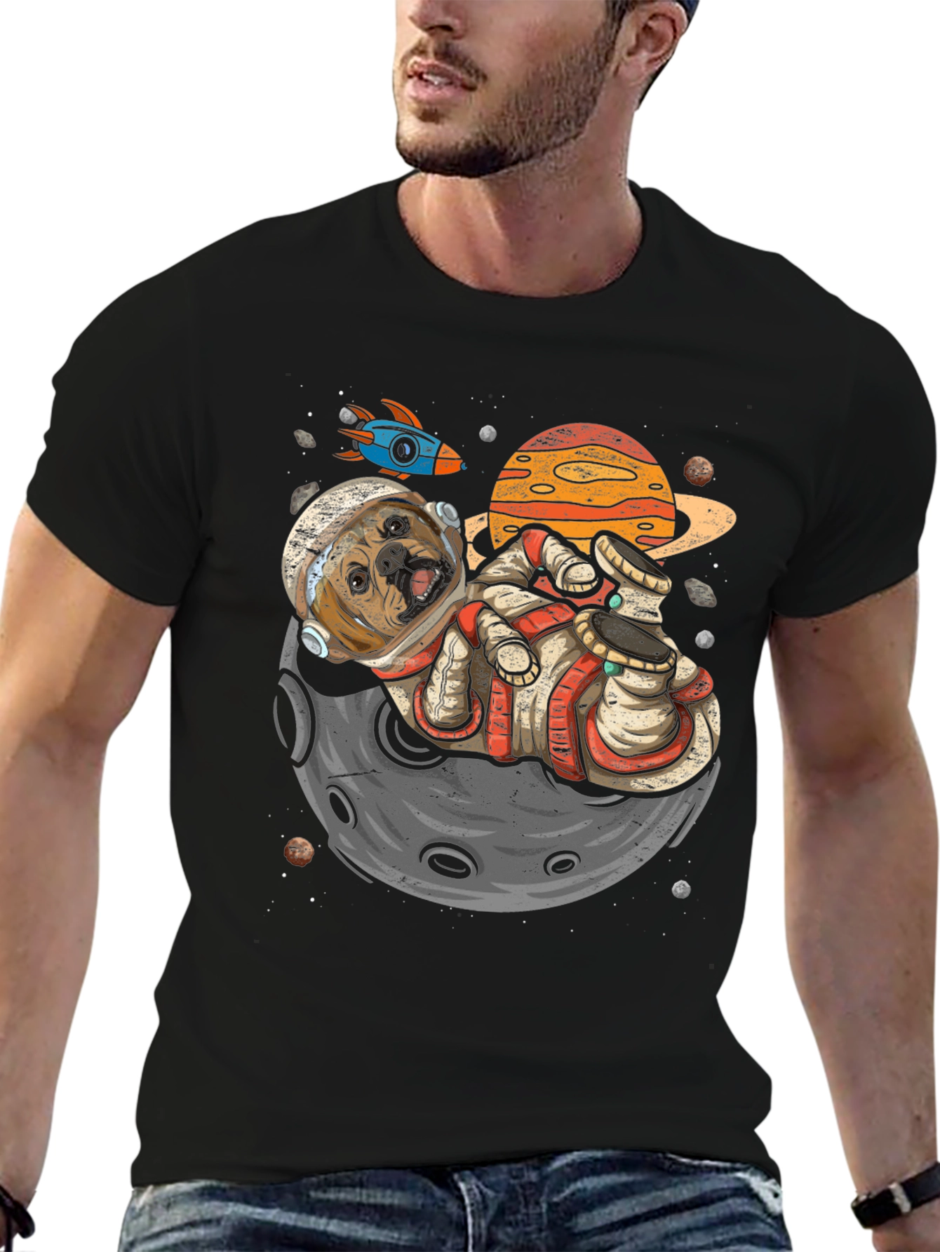 Astronaut Dog on the Moon Graphic Tee