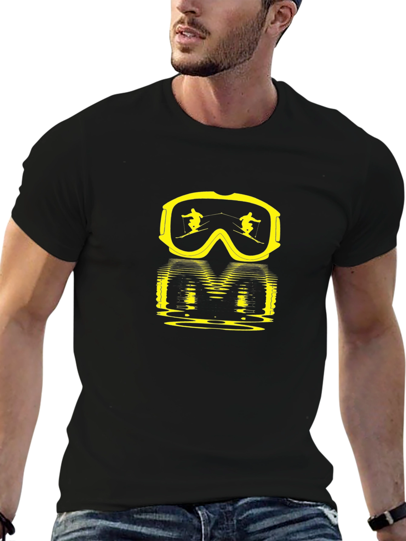Ski Goggles Graphic Tee - Black Cotton Comfort