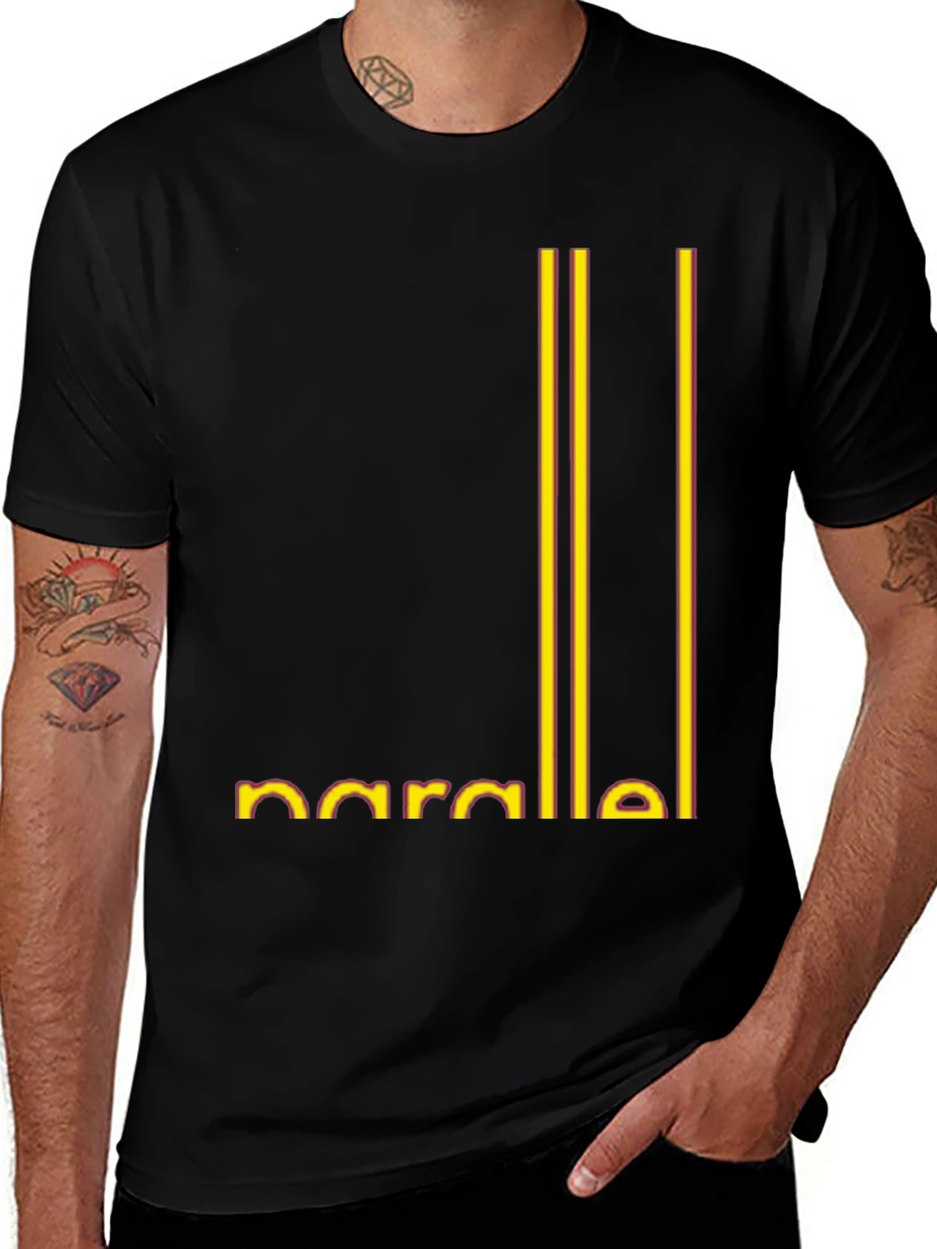 Parallel Lines Graphic Black T-Shirt