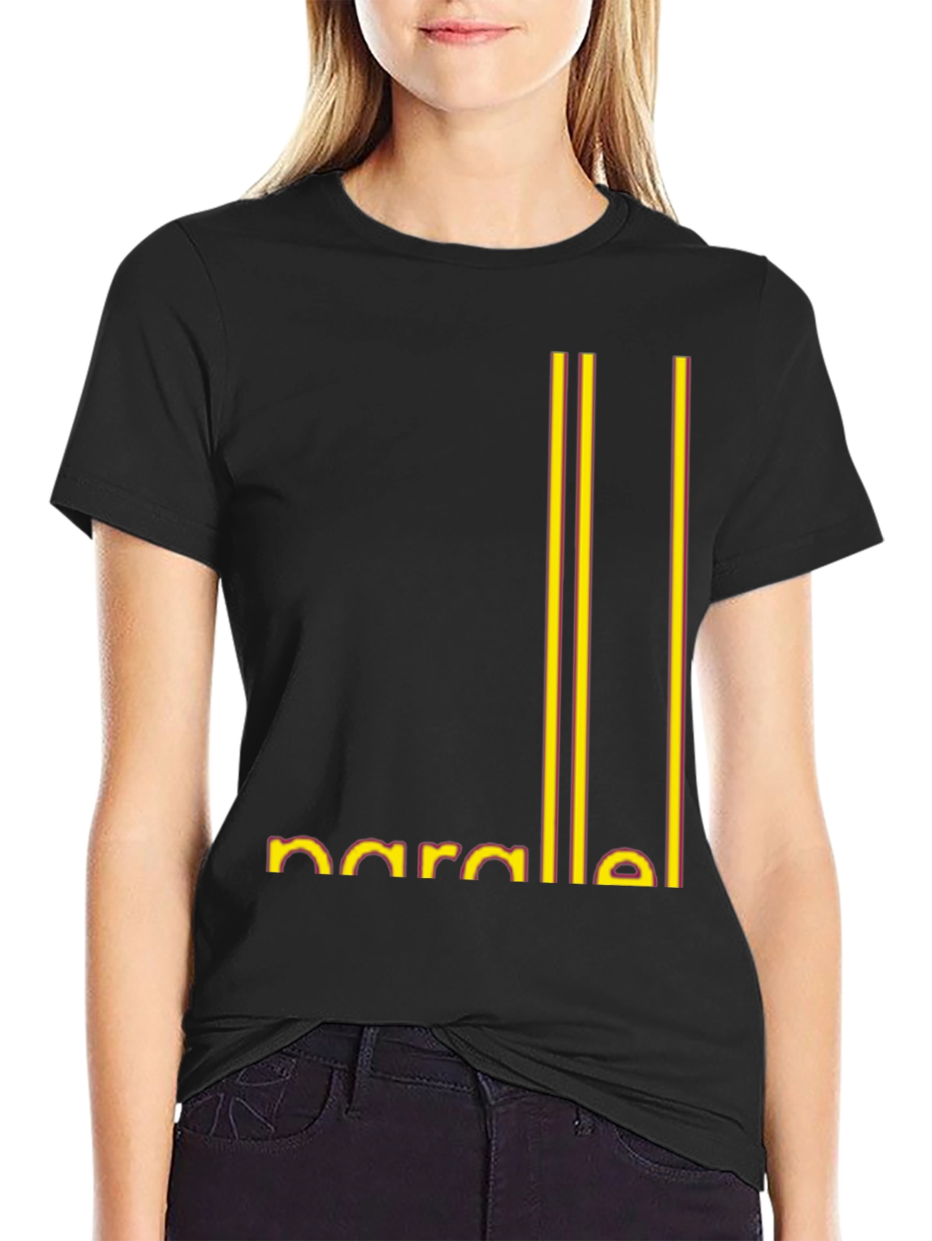 Parallel Lines Graphic Black T-Shirt