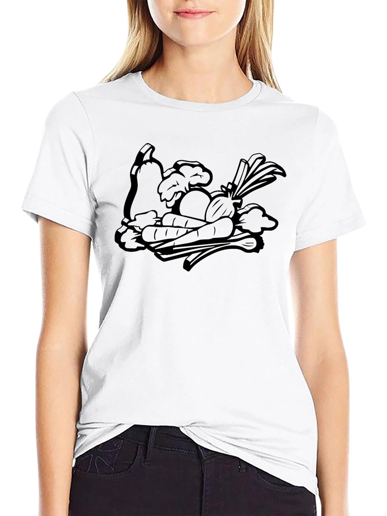 Whimsical Veggie Patch Graphic Tee - Black