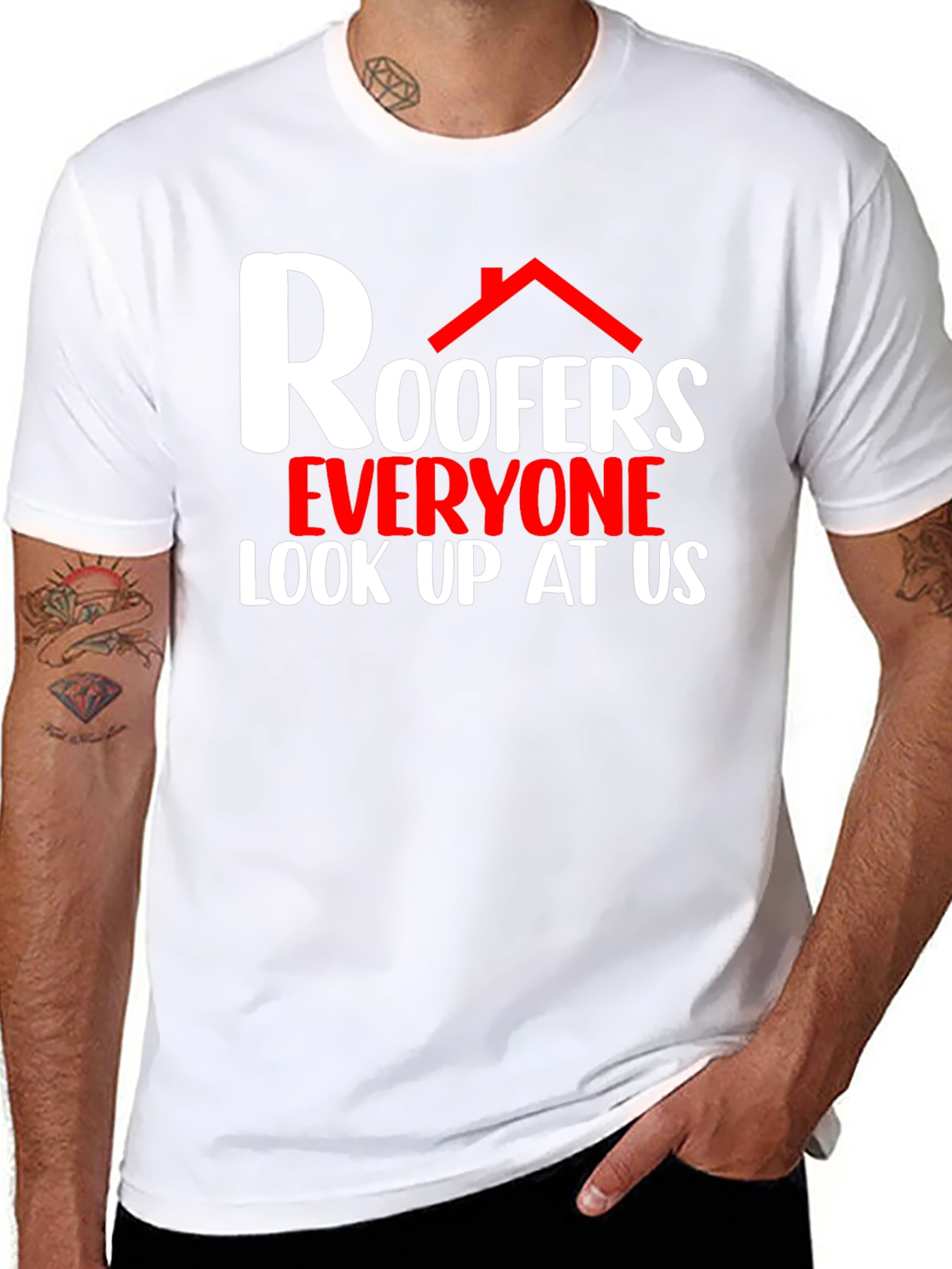 Roofers Look Up At Us Graphic T-Shirt