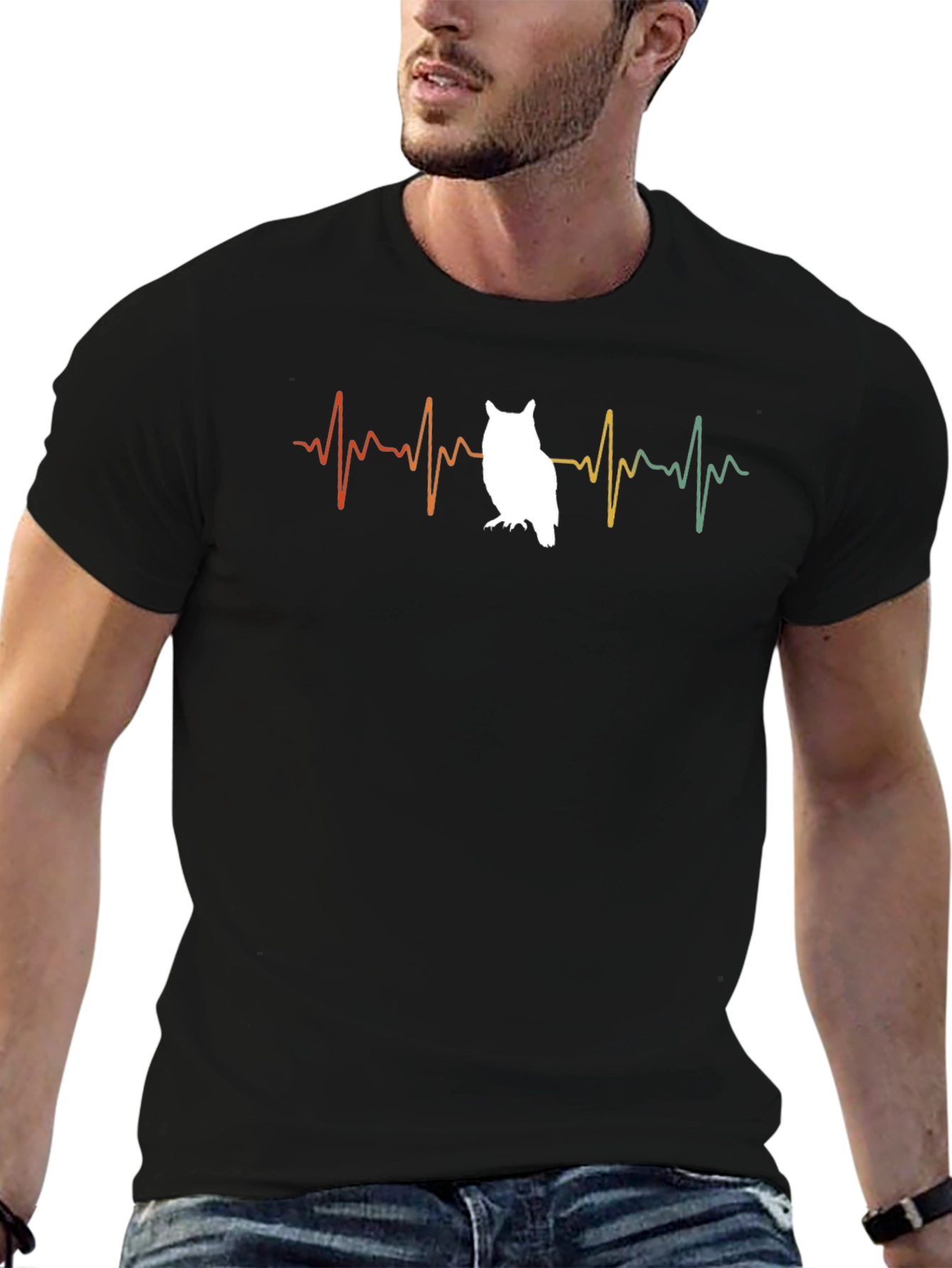 Owl Heartbeat T-Shirt - Black Cotton Tee