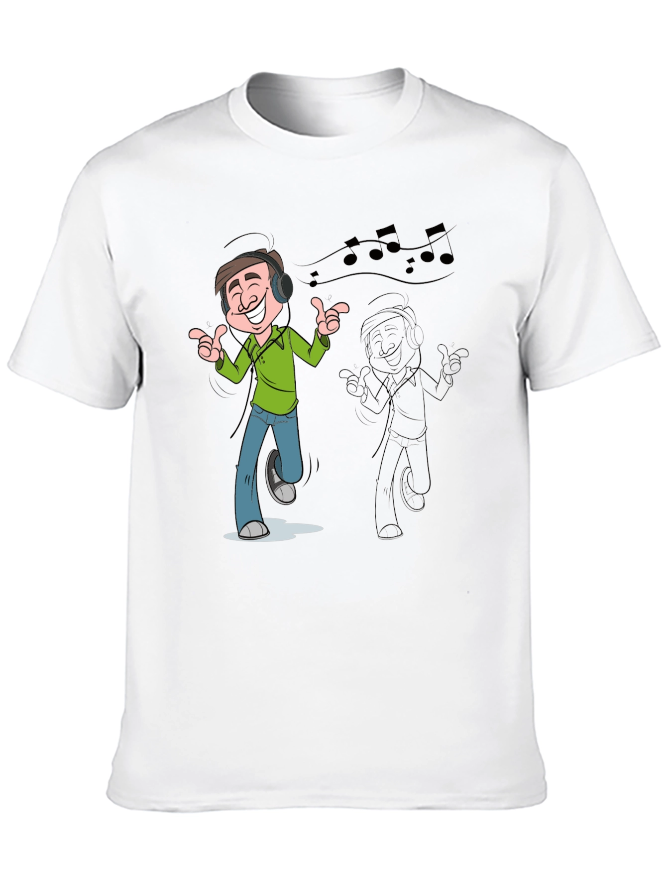 Cartoon Mans Music T-Shirt - Black